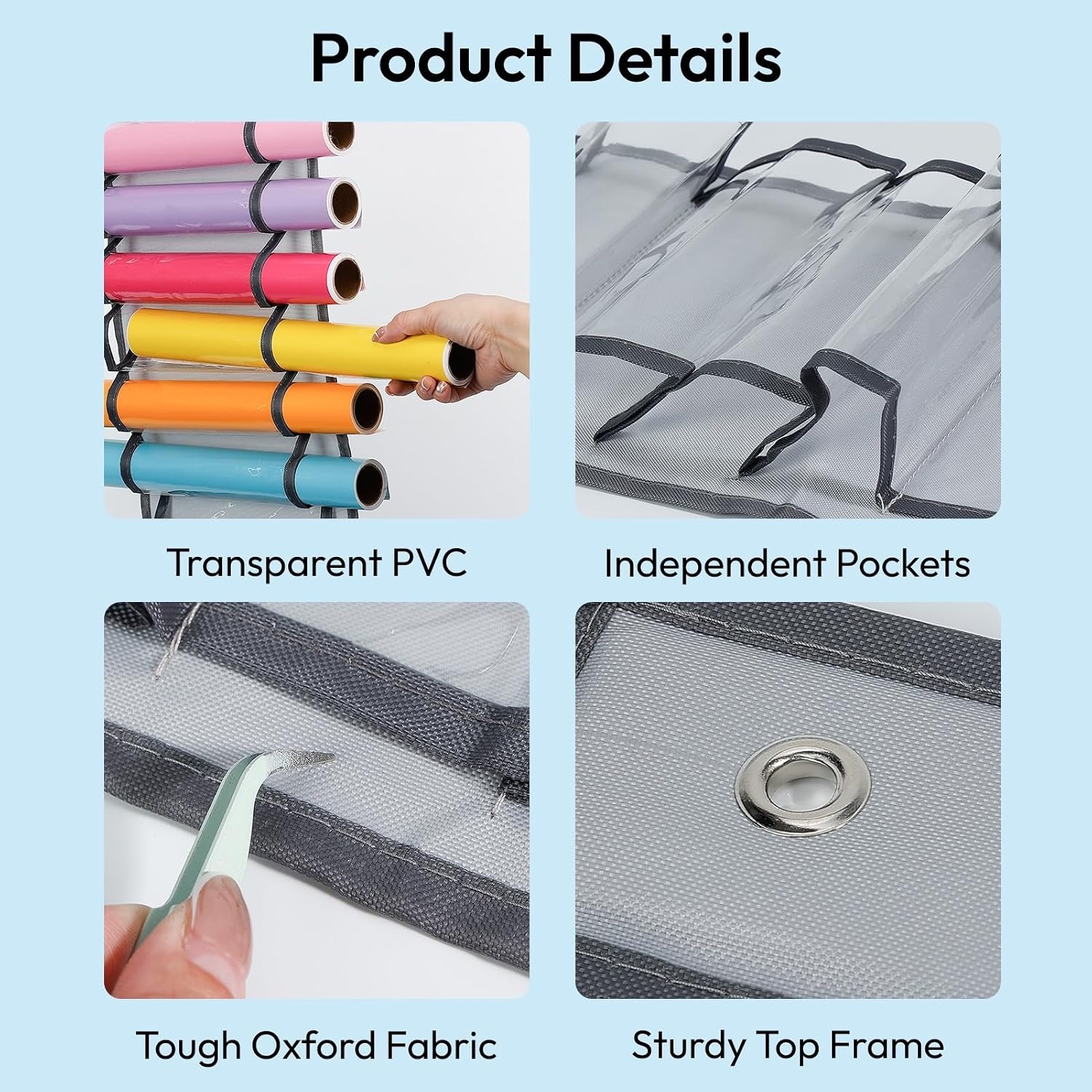 Caydo Vinyl Roll Holder with 12 Compartment, Hooks and Strap, Wall Mounting Vinyl Roll Storage Organizer for Vinyl Roll, Gift Wrap, Craft Paper for Home Closet (Single Sided)