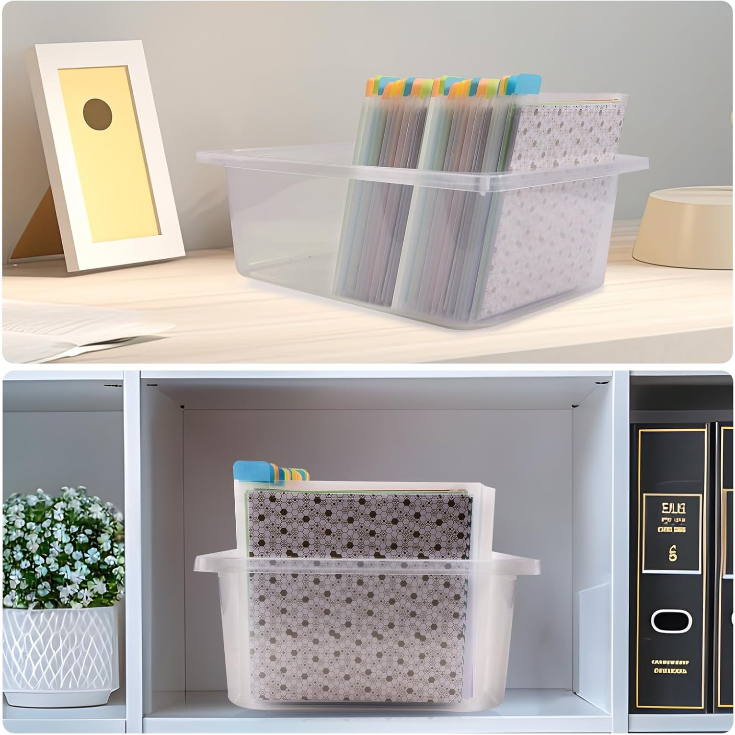 Caydo 60PCS 6×6 Inch Paper Storage Without Closure, Clear Plastic Sleeves with 120PCS Sticky Index Tabs for Organizing Scrapbook, Cardstock, Origami Paper, Cookie Stencil