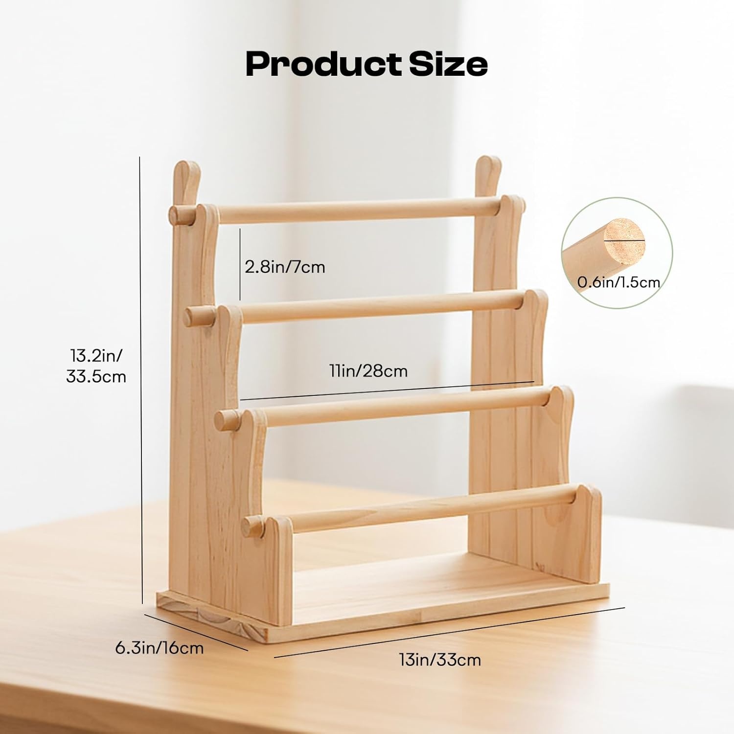 Caydo Washi Tape Organizer & Sticker Organizer, 4-Tier Wooden Display Rack for Craft Storage, Sticker Rolls, Ribbons & Bracelets for Sticker Collectors, Planner Enthusiasts, and Vendors