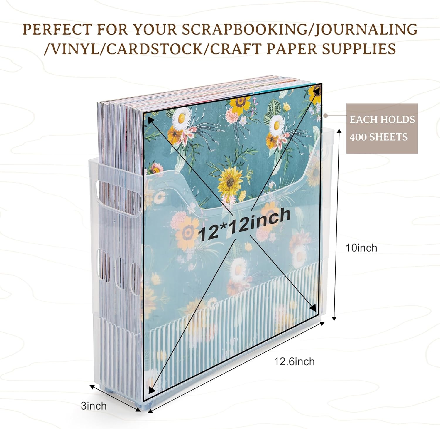 Caydo 4 Pack Scrapbook Paper Storage with Wheels, Plastic Scrapbook Storage Bin for Holding 12″ x 12″ Papers, Scrapbook Papers, Vinyl Sheets, Cardstocks