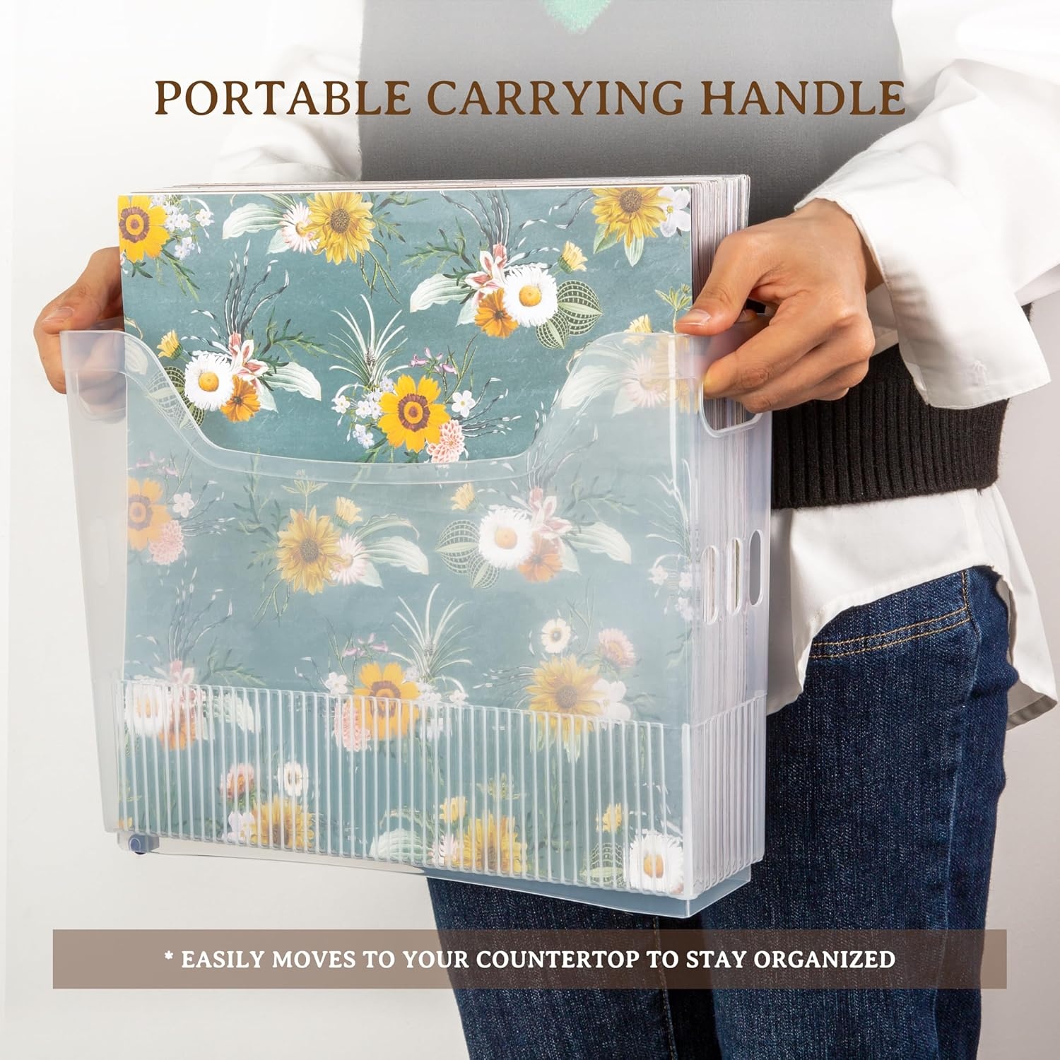 Caydo 4 Pack Scrapbook Paper Storage with Wheels, Plastic Scrapbook Storage Bin for Holding 12″ x 12″ Papers, Scrapbook Papers, Vinyl Sheets, Cardstocks