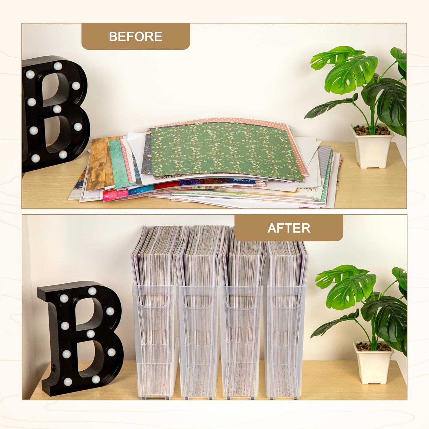 Caydo 4 Pack Scrapbook Paper Storage with Wheels, Plastic Scrapbook Storage Bin for Holding 12″ x 12″ Papers, Scrapbook Papers, Vinyl Sheets, Cardstocks