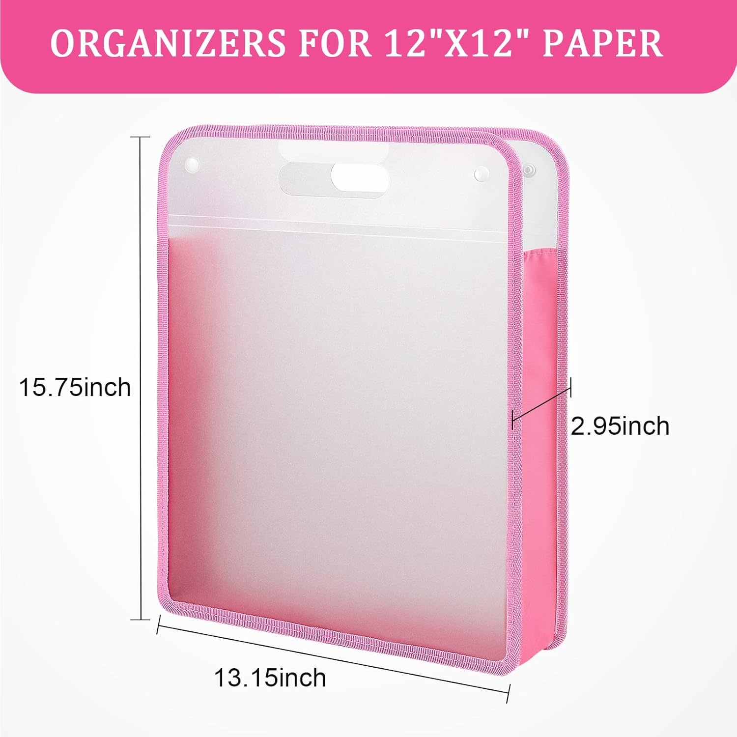 Caydo Scrapbook Paper Storage Organizer, Pink Expanding Paper Folio for 12 x 12 Sheets, Scrapbook Storage with Transparent Portable Handle for Holding Scrapbooking, Vinyl, Cardstock(Pink)