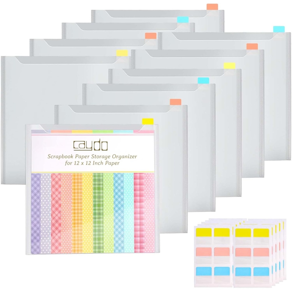 Caydo 82 Pieces Scrapbook Paper Storage Organizer with 120 Pieces Sticky Index Tabs, 12×12 Paper Storage Organizer Holds Scrapbooking, Vinyl Paper, Cardstock