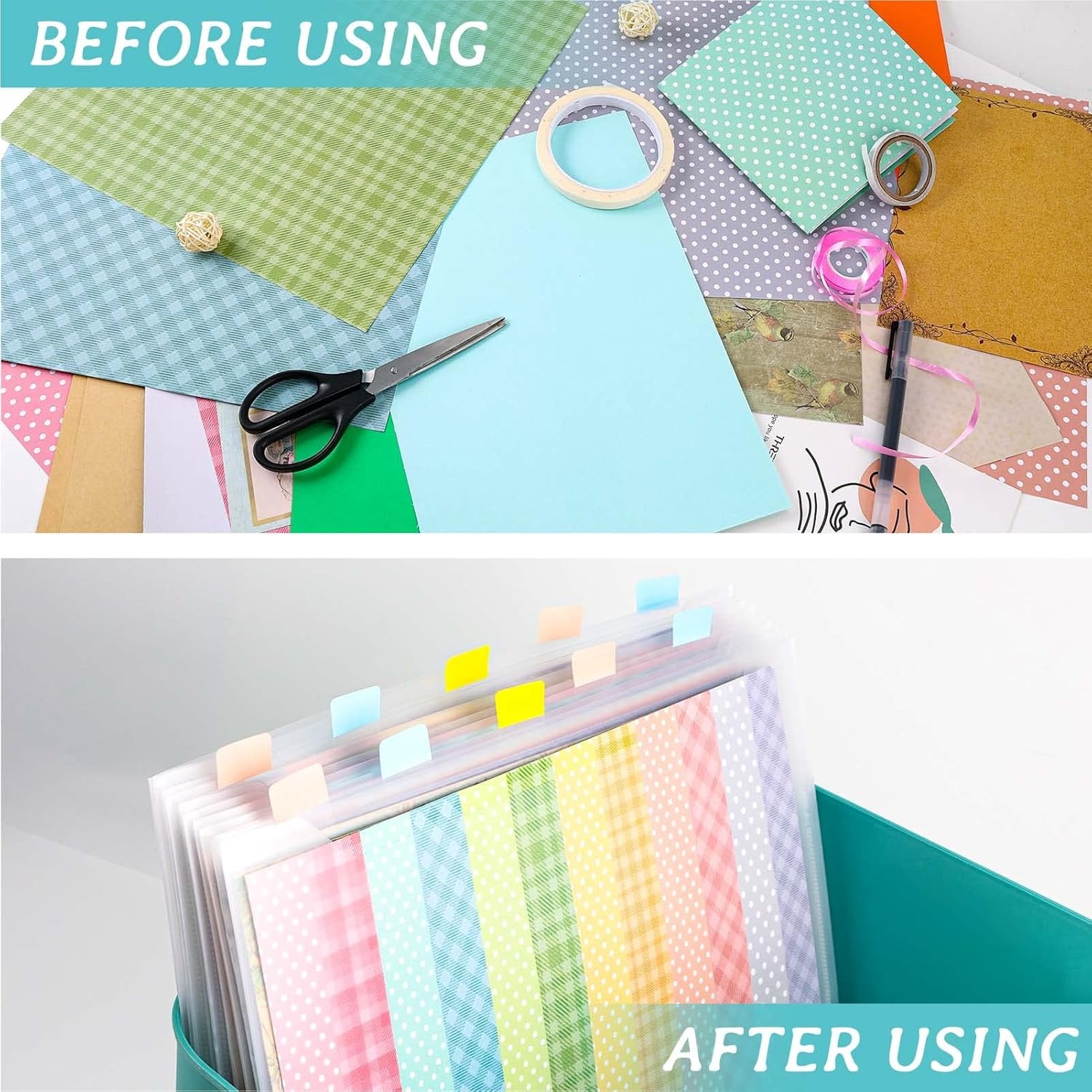 Caydo 82 Pieces Scrapbook Paper Storage Organizer with 120 Pieces Sticky Index Tabs, 12×12 Paper Storage Organizer Holds Scrapbooking, Vinyl Paper, Cardstock