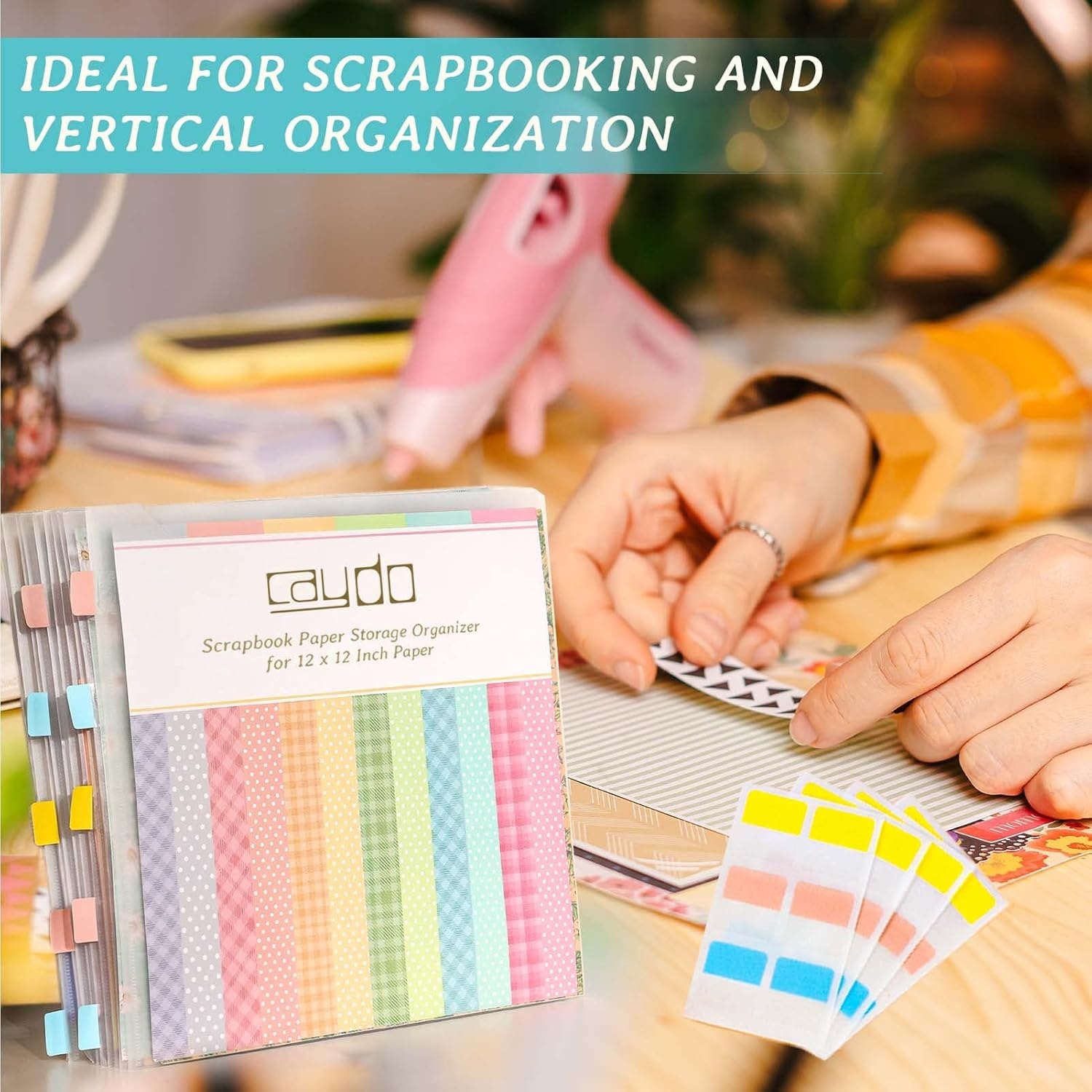 Caydo 82 Pieces Scrapbook Paper Storage Organizer with 120 Pieces Sticky Index Tabs, 12×12 Paper Storage Organizer Holds Scrapbooking, Vinyl Paper, Cardstock