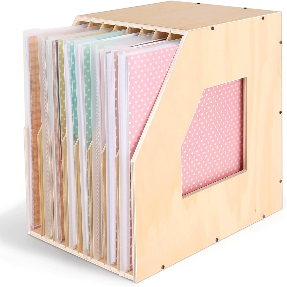Caydo 12×12 Paper Storage Organizer, Slope Design Scrapbooking Storage Shelf For Holding 12 x 12 Inch Scrapbooking, 8 Slot Stable Scrapbook Paper Rack For Portfolio, Heat Transfer