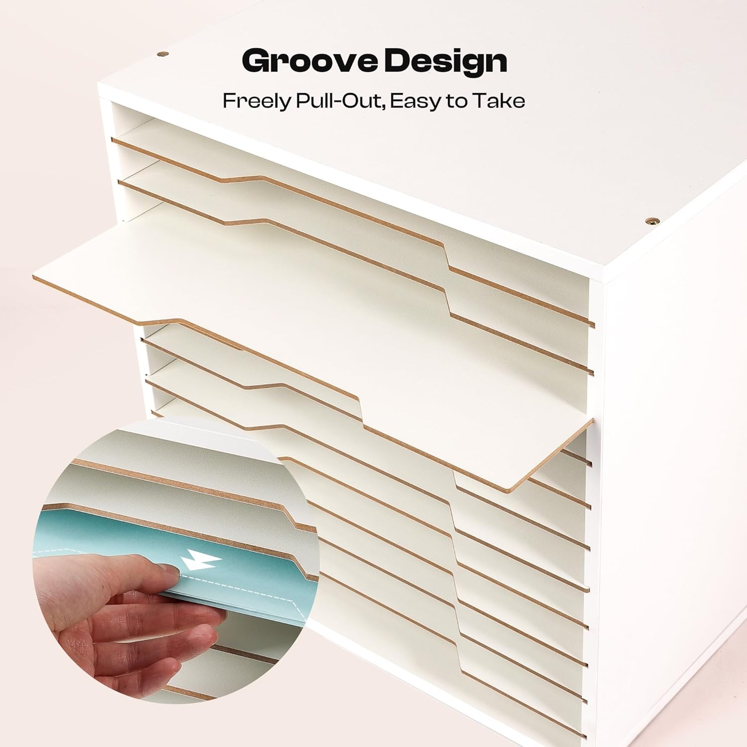 Caydo 15 Slot Paper Organizer Storage, Wood Adjustable Shelves Paper Storage Shelf with Extraction Slot for 12x12Inch Scrapbooks, Heat Transfer Papers, Files, Vinyl for Office, Home (White)(12 Slot 12″ x 12″)