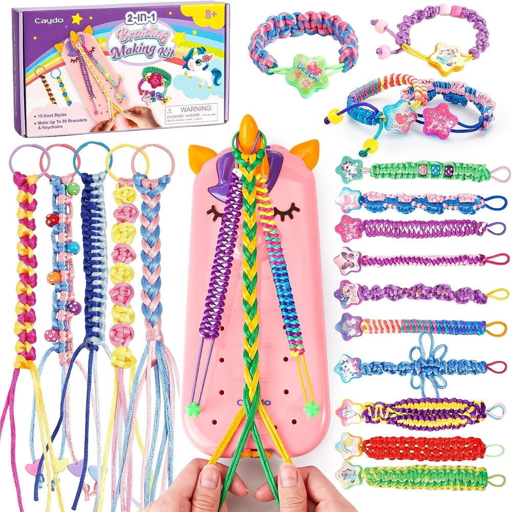 Caydo Friendship Bracelet Making Kit for Kids 8-12 Years Old | Cute Unicorn Shaped,2 in 1 Bracelet Keychain Making Kits,DIY Arts & Craft Kit,Cool Bracelet Maker for Birthday Summer Craft