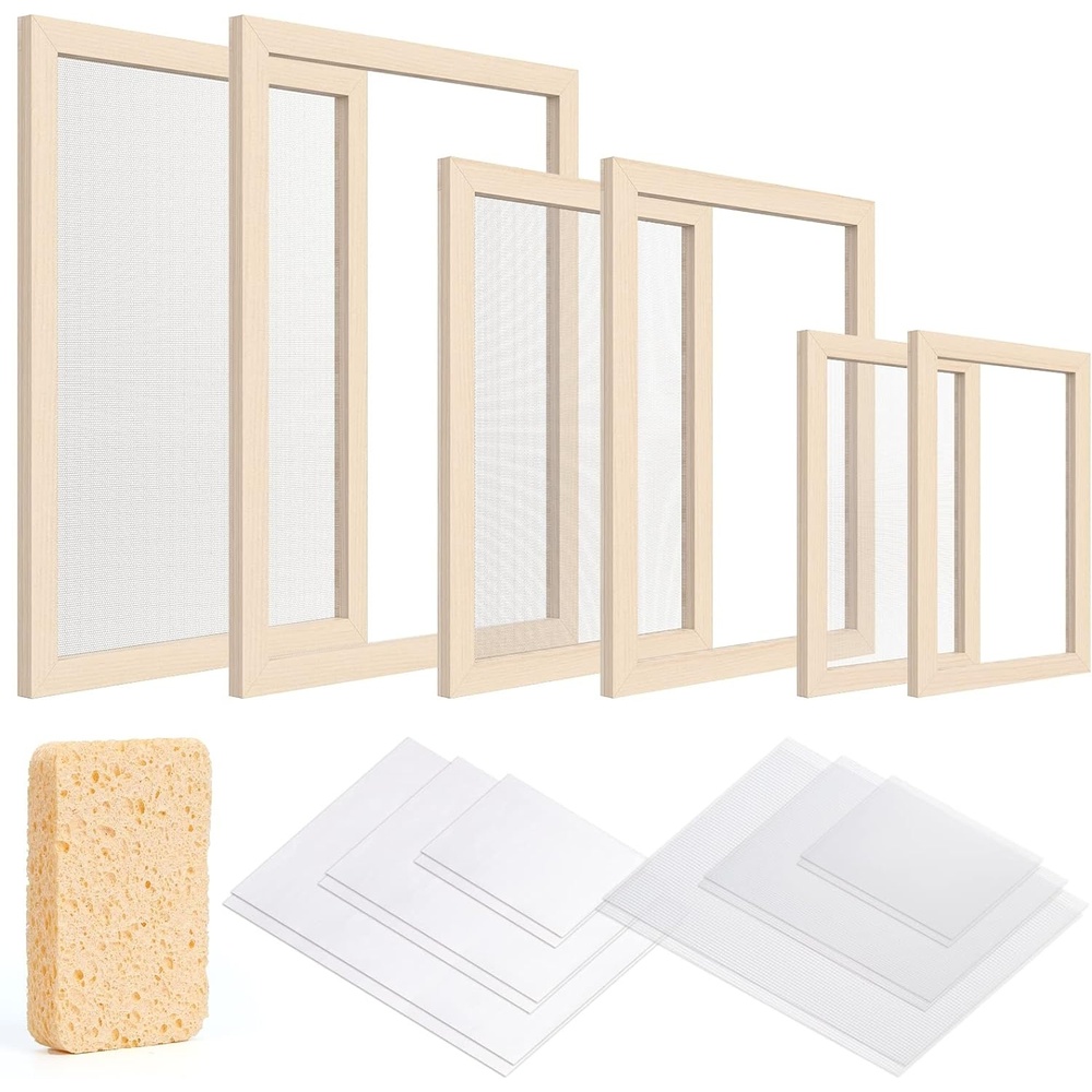 Caydo 3 Pieces Paper Making Frame Kit, Papermaking Mould and Deckle with Mesh, Absorbent Paper and Sponge for Adults Supplies(5 x 7 Inches, 7.5 x 9.8 Inches, 9.8 x 13 Inches)(A4 A5 A6)