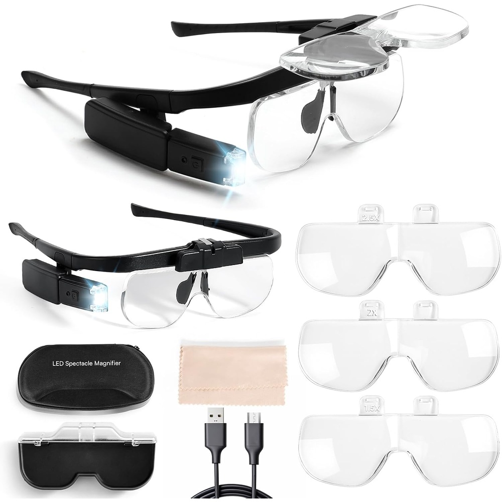 Caydo Magnifying Glasses with Light for Diamond Art Kits, 6 Lens(1.5X to 4.5X) and 2-Level Dimmable & Adjustable Angle Lamp, Magnifying Glasses for Close Work, Diamond, Reading, Painting, Woodcarving