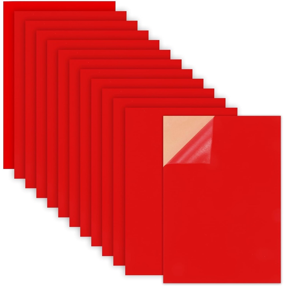 Caydo 12PCS Black Self Adhesive Felt Sheets, Soft Velvet Sticky Back Felt for Jewelry Box and Drawer Liner, Art and Craft Making(A4 Size)(Red)