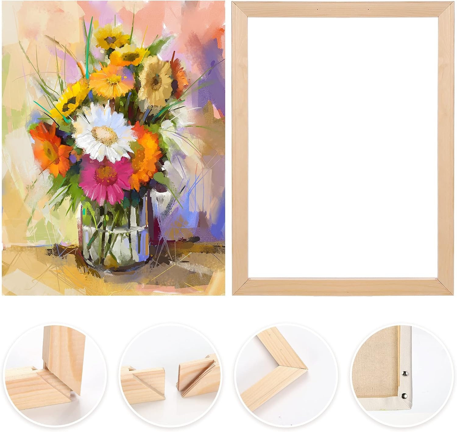 Caydo 4 Pack Canvas Stretcher Bars Kit, 12 x 16 Inch Wooden Canvas Frame for Prints, Paint by Numbers & Poster, Oil Paintings