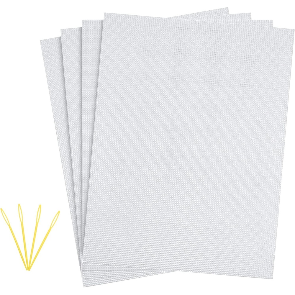 Caydo 4 Pieces 10 Count Plastic Mesh Canvas 10 CT Plastic Aida for Cross Stitch, Making Jewelry Organizer and 3D Models (13.6 inch x 10.4 Inch)