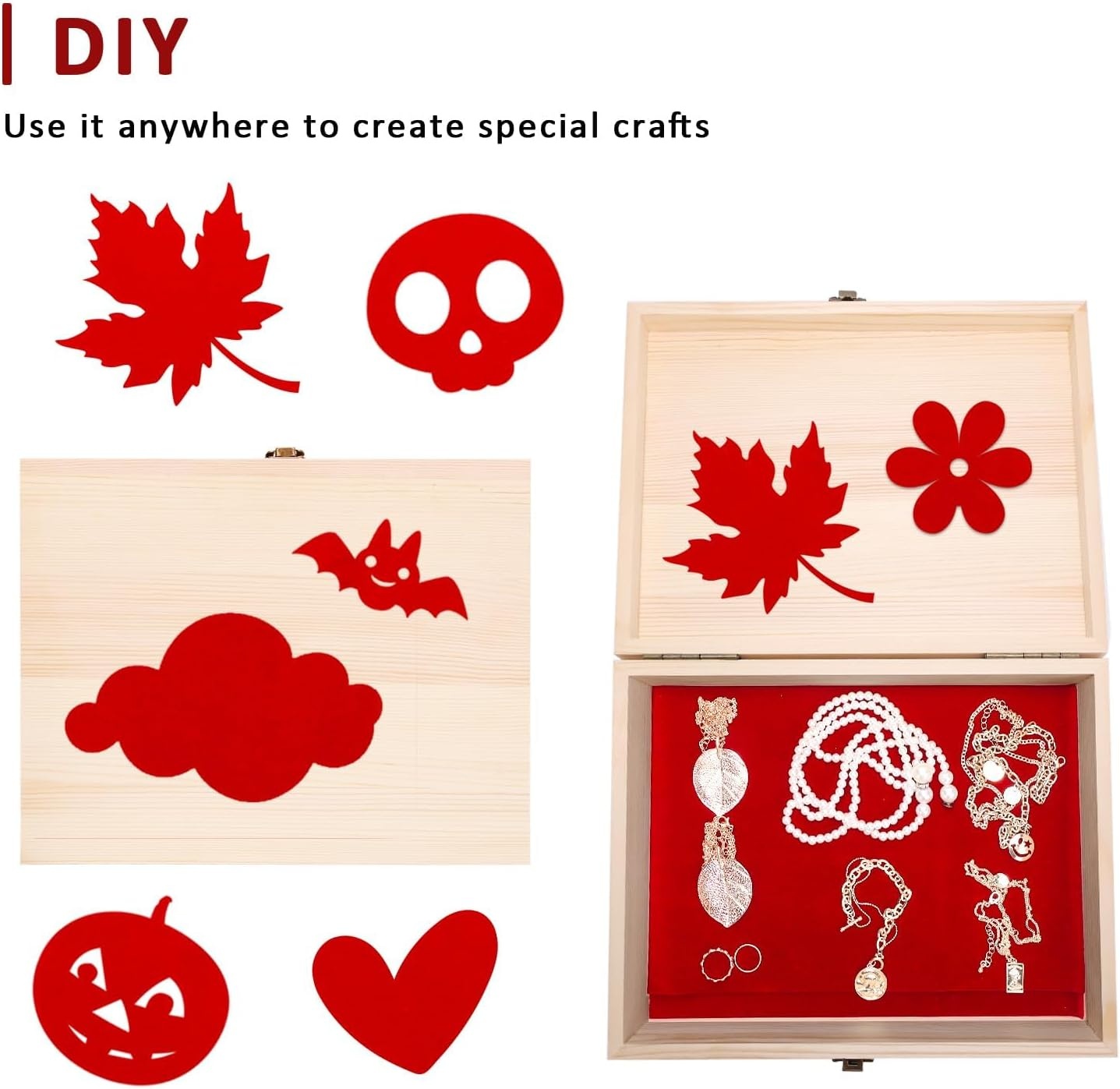 Caydo 12PCS White Self Adhesive Felt Sheets, Soft Velvet White Felt Sheets with Adhesive Backing for DIY Projects,Jewelry Box and Drawer Liner and Holiday Decorations (A4 Size)(Red)