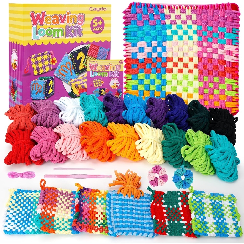 Caydo Weaving Loom Kit Toys, Pot Holder Loom Kits Includes 448 (16 Colors) Craft Loops and Matching Tools, DIY Art and Craft for Adults, Potholder Loom Activity for Gift(Weaving Loom Kits)