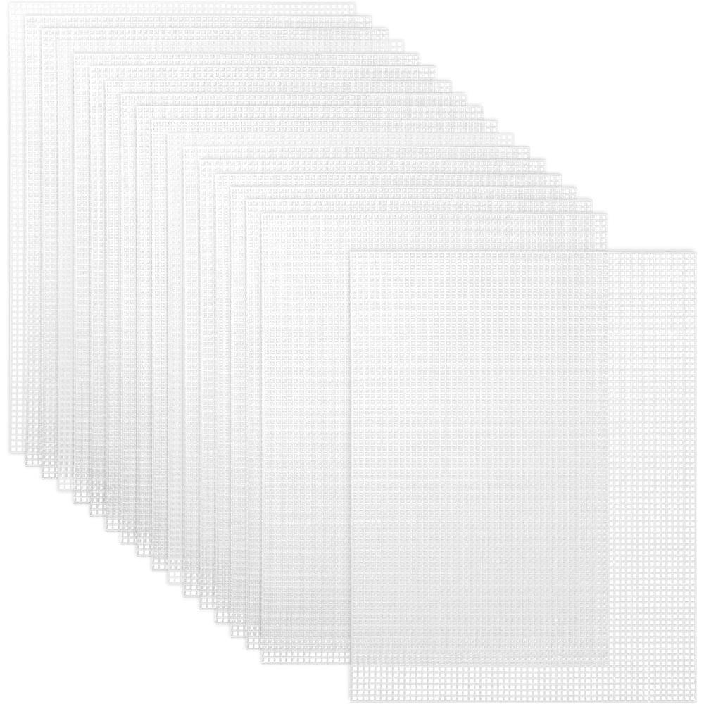Caydo 2 Pieces 7 Count Plastic Mesh Canvas Sheets for Embroidery, Acrylic Yarn Crafting, Knit Crochet Projects and Make Aquarium Dividers (10.5 X 13.5 Inch)(Clear White – 18pcs)