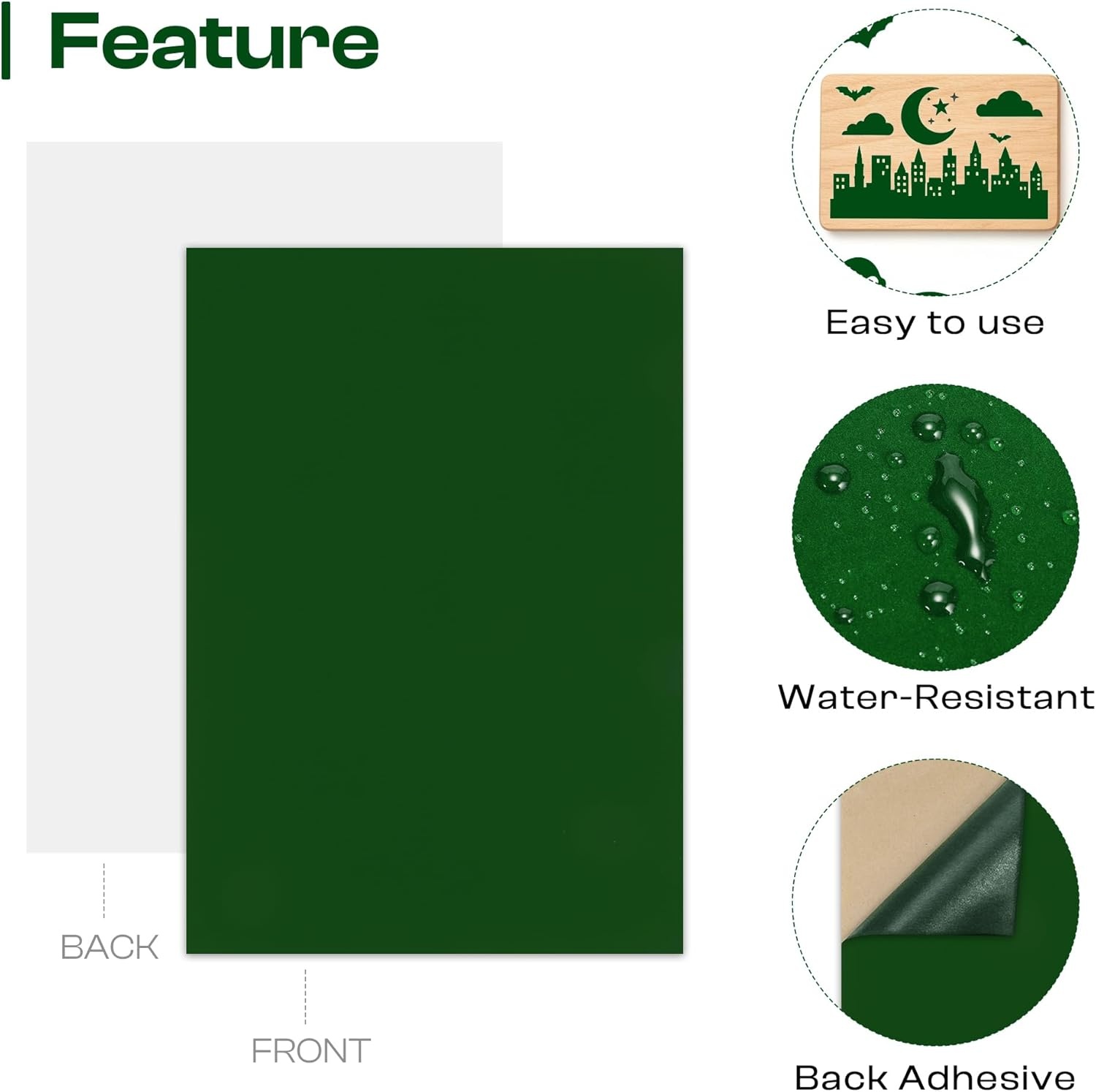 Caydo 12PCS White Self Adhesive Felt Sheets, Soft Velvet White Felt Sheets with Adhesive Backing for DIY Projects,Jewelry Box and Drawer Liner and Holiday Decorations (A4 Size)(Green)