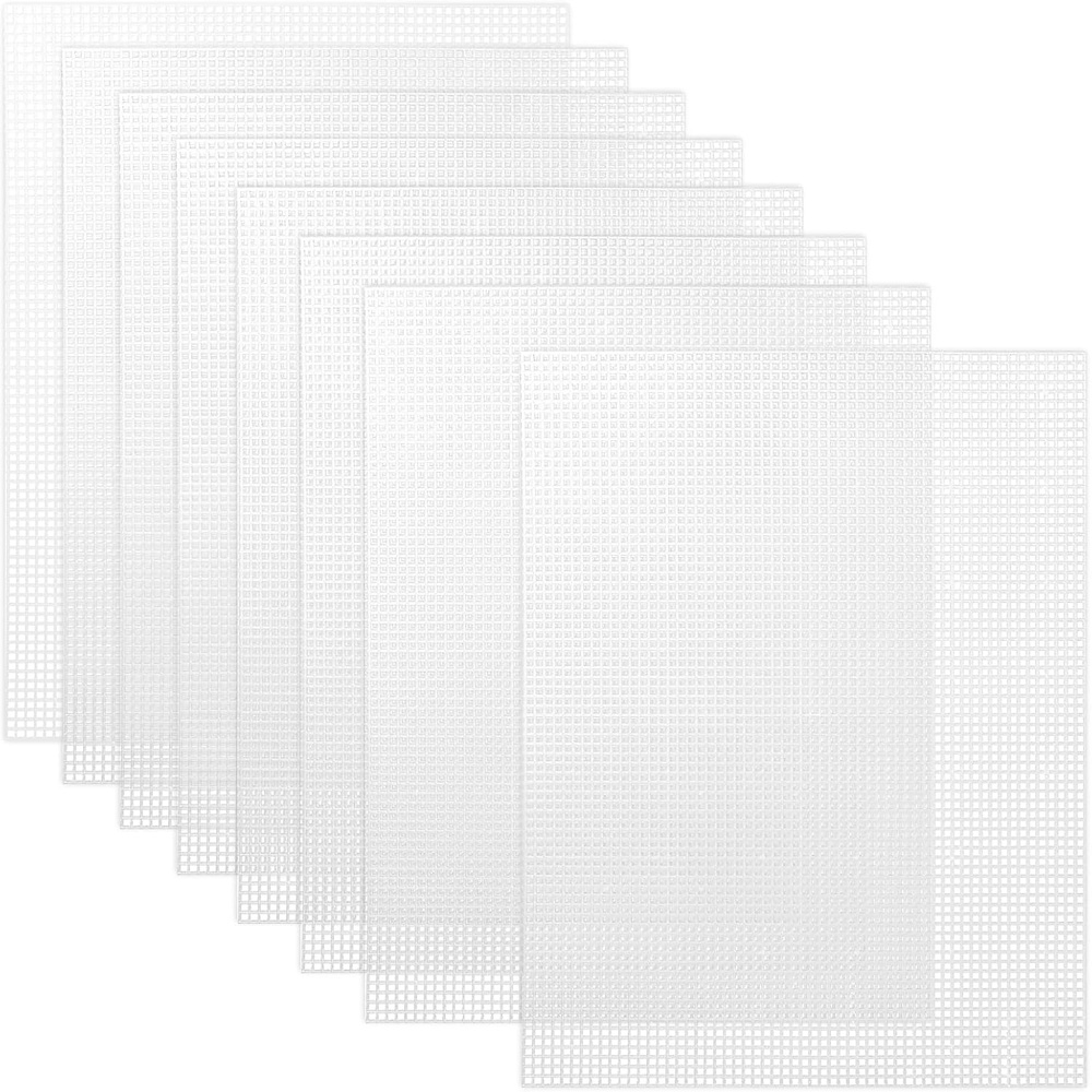 Caydo 2 Pieces 7 Count Plastic Mesh Canvas Sheets for Embroidery, Acrylic Yarn Crafting, Knit Crochet Projects and Make Aquarium Dividers (10.5 X 13.5 Inch)(Clear White – 8pcs)