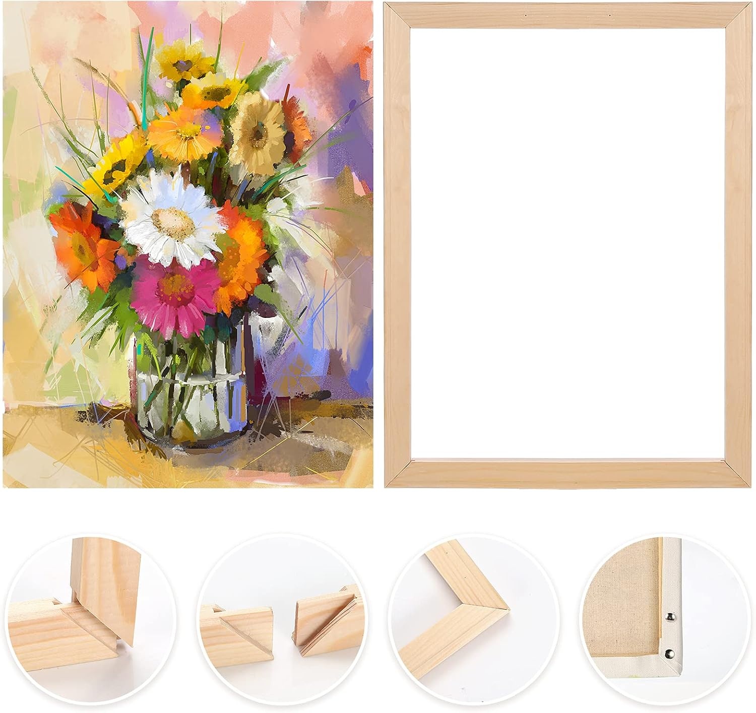 Caydo 2 Pack Canvas Stretcher Bars Kit, 12×16 Inch Removable Canvas Wooden Frames for Prints, Oil Paintings, Paint by Numbers & Poster