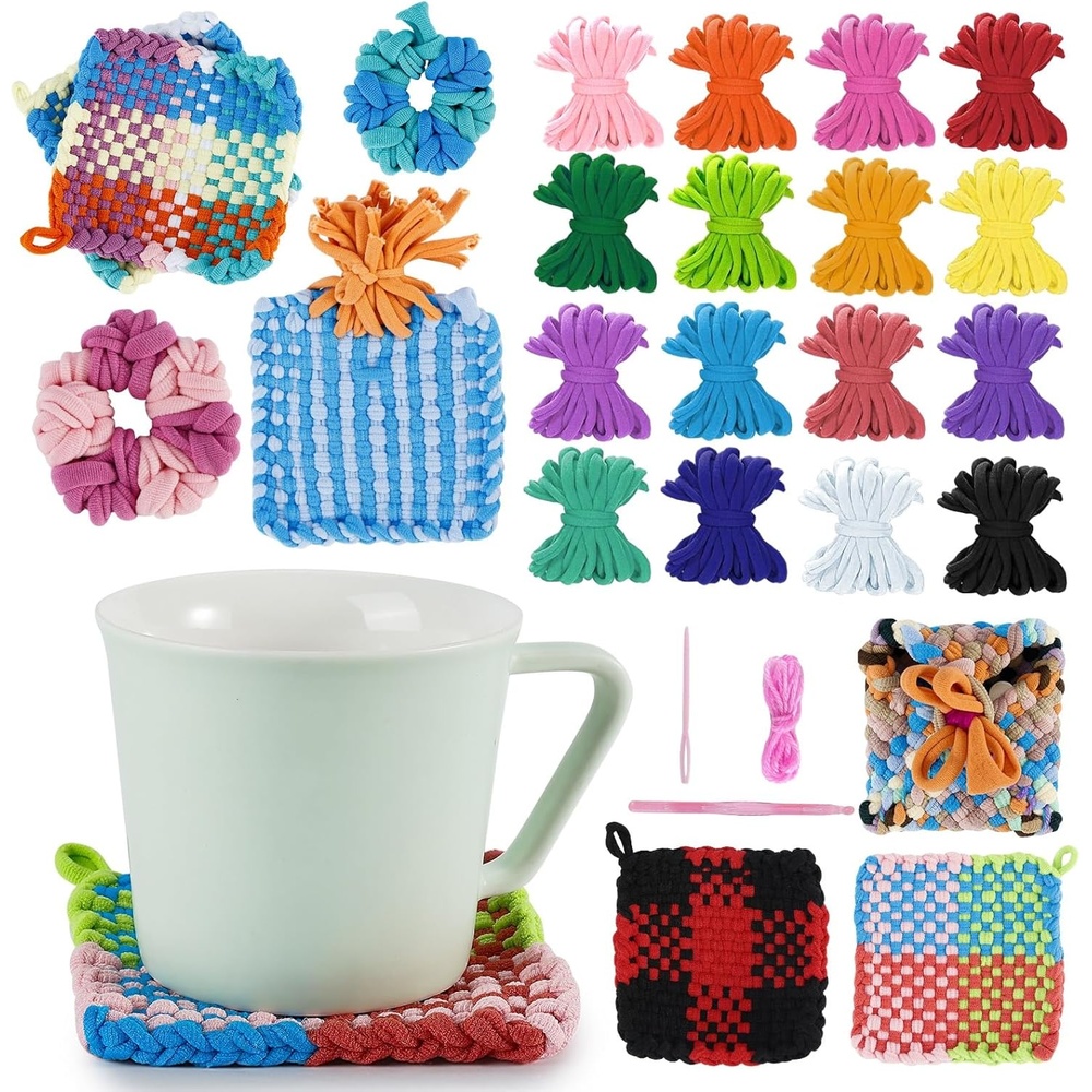 Caydo Weaving Loom Kit Toys, Pot Holder Loom Kits Includes 448 (16 Colors) Craft Loops and Matching Tools, DIY Art and Craft for Adults, Potholder Loom Activity for Gift(448pcs Weaving Loom Loops)