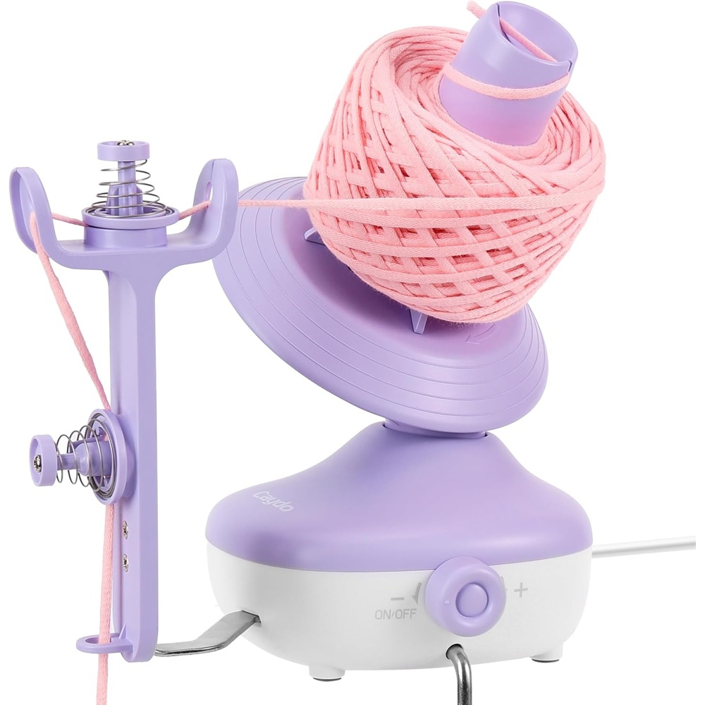 Caydo Electric Yarn Winder, Automatic Yarn Cake Winder with Dual Tension Spring Stepless Speed, Compact 7oz Portable Yarn Winder for Crocheting, Ideal Gift for Crochet & Knitting Lovers(Light Purple)(Light Purple)