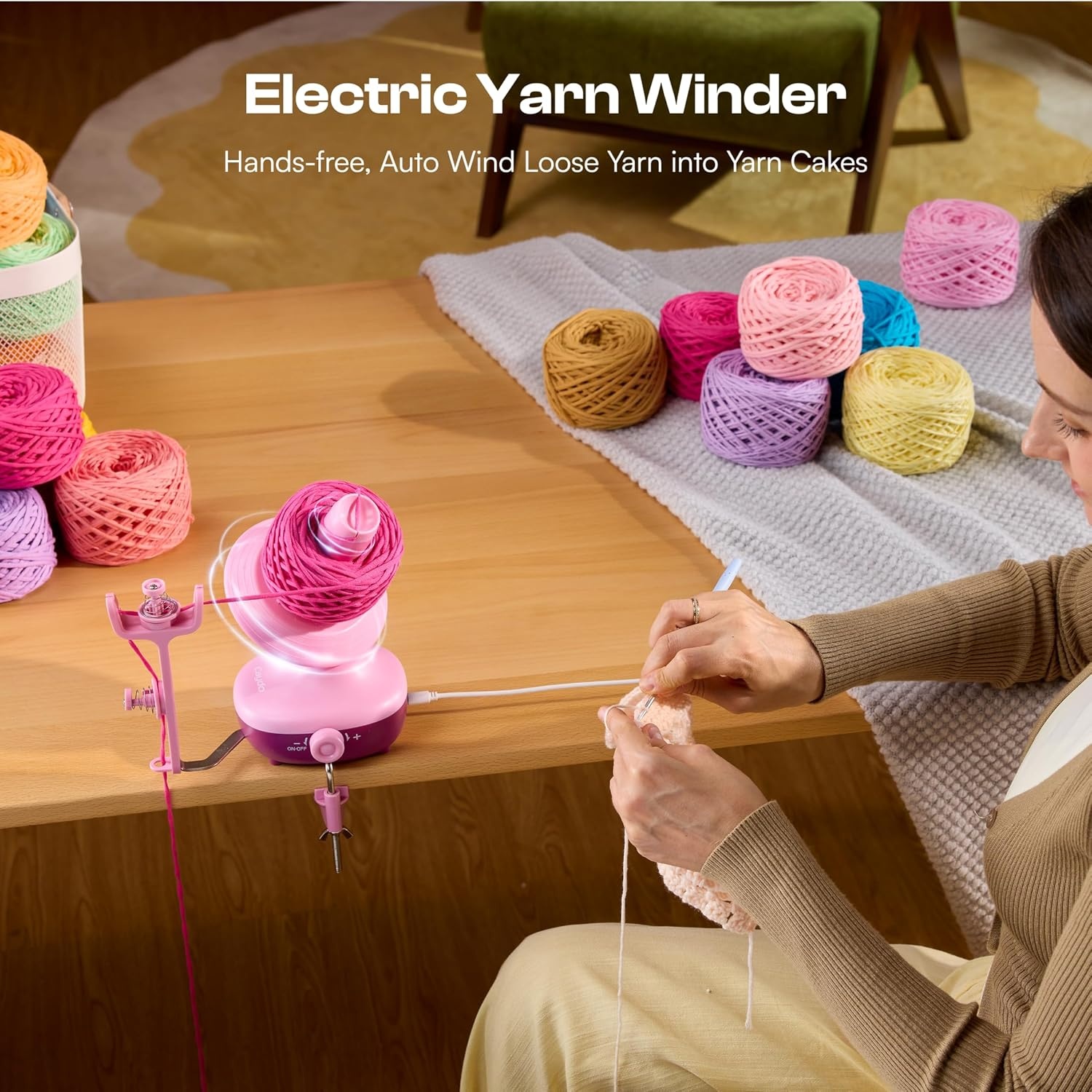 Caydo Electric Yarn Winder, Automatic Yarn Cake Winder with Dual Tension Spring Stepless Speed, Compact 7oz Portable Yarn Winder for Crocheting, Ideal Gift for Crochet & Knitting Lovers(Light Purple)(Purple)