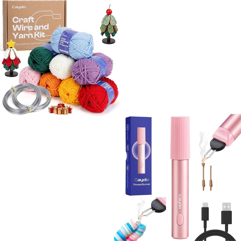 Caydo Aluminum Craft Wire and Acrylic Yarn Skeins Kit and Thread Burner for Jewelry Making