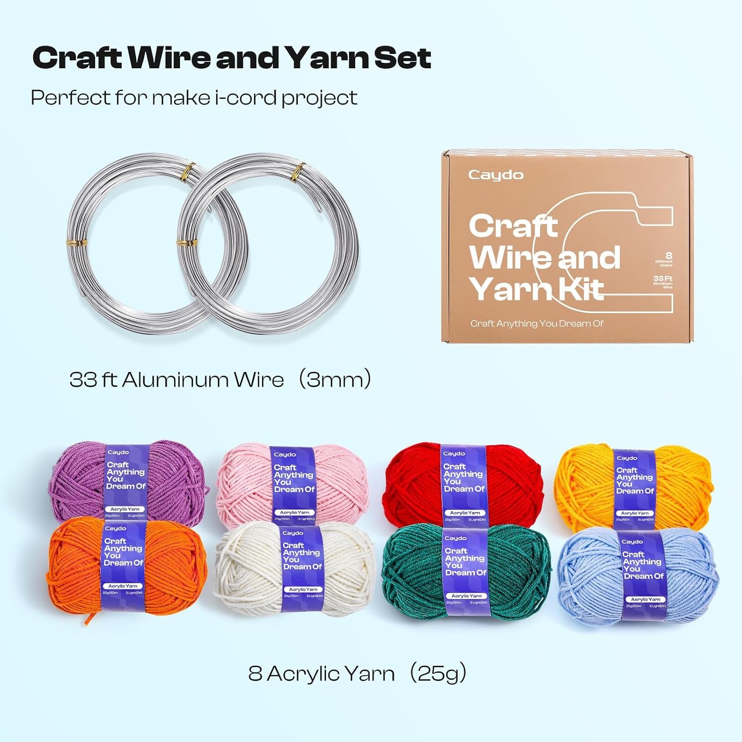 Caydo Aluminum Craft Wire and Acrylic Yarn Skeins Kit and Thread Burner for Jewelry Making