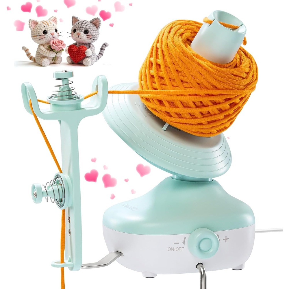 Caydo Electric Yarn Winder, Automatic Yarn Cake Winder with Dual Tension Spring Stepless Speed, Compact 7oz Portable Yarn Winder for Crocheting, Ideal Gift for Crochet & Knitting Lovers(Light Purple)(Mint Green)