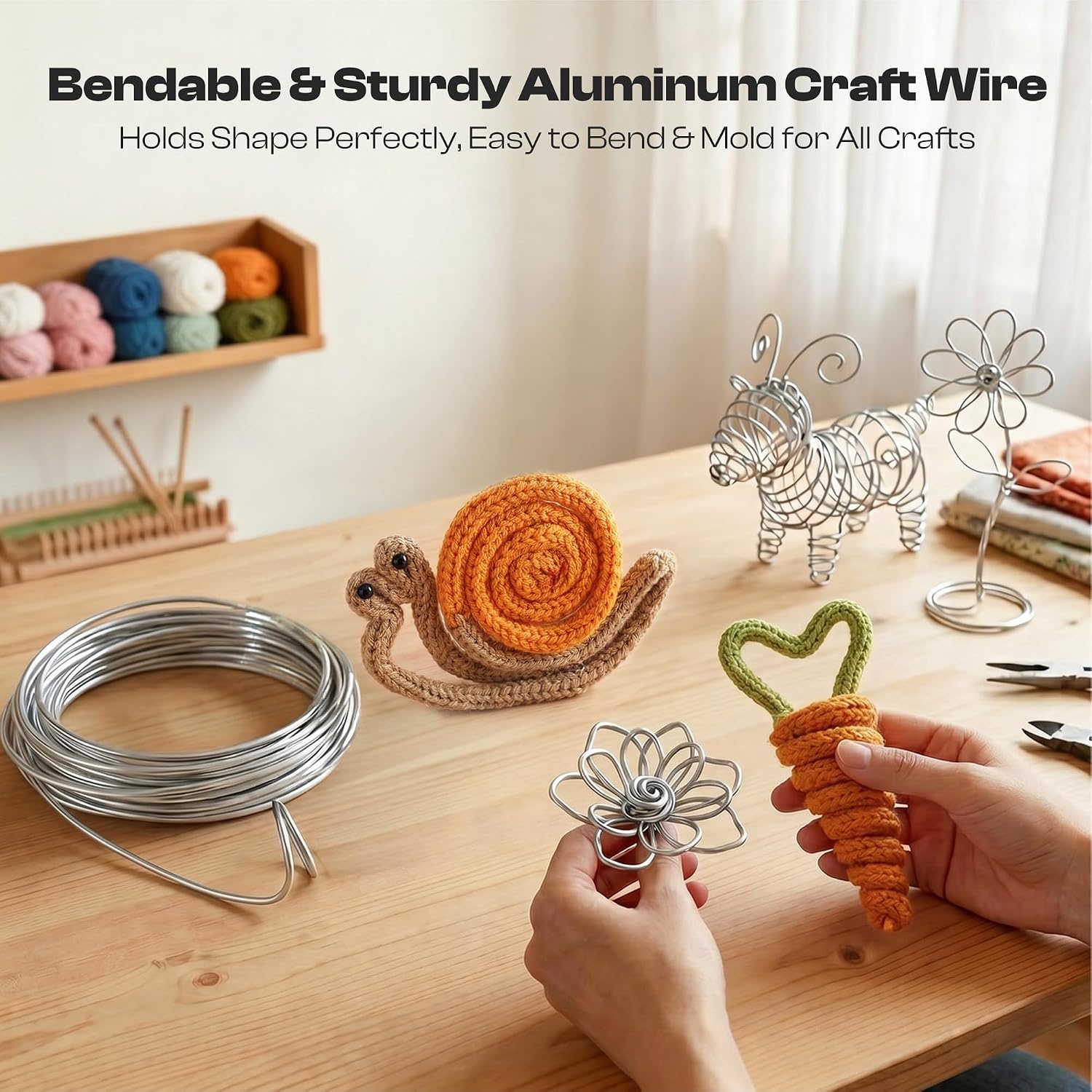 Aluminum Craft Wire 3mm, 10M(33Ft) Total Silver Bendable Armature Wire for DIY Handicrafts Decoration with Yarn iCords, Sculpting Jewelry Making Doll Armature Bonsai Modeling(1)