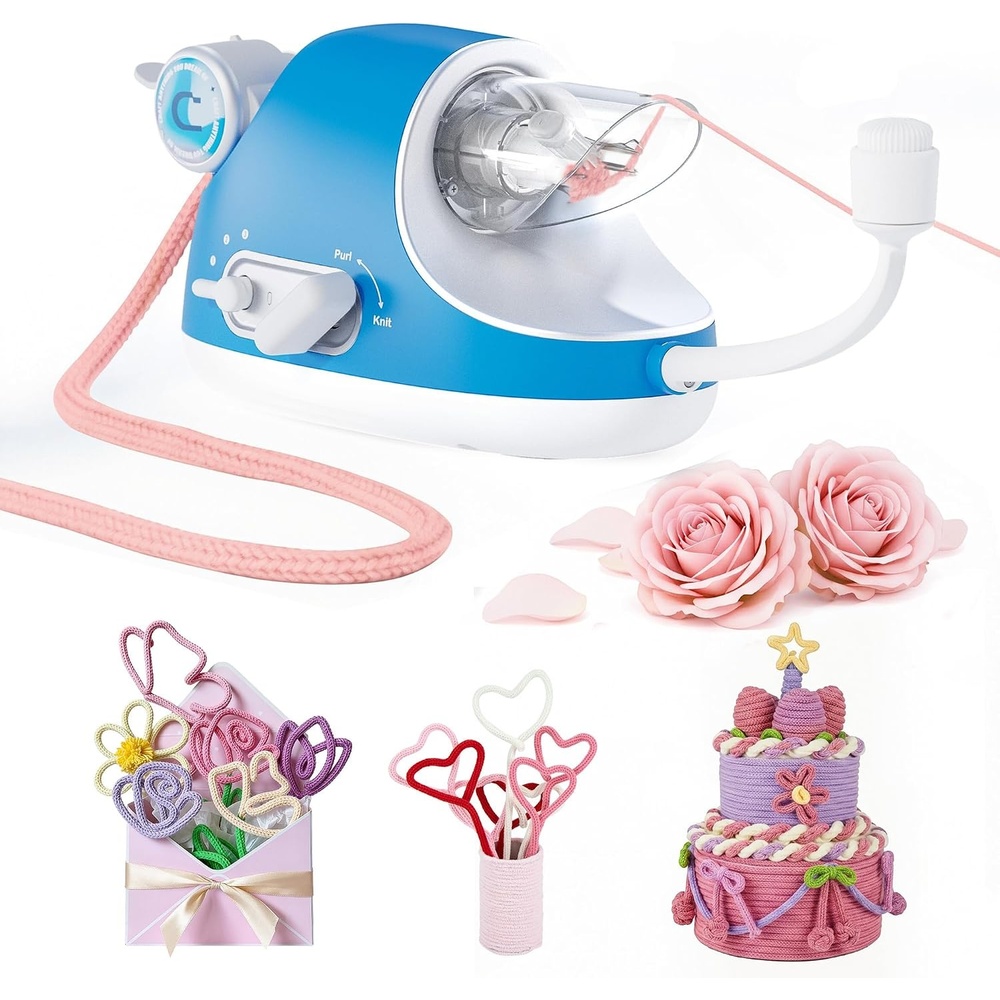Caydo Automatic i Cord Knitting Machine Pro, Electric iCord Knitter for Fast DIY Handmade Crafts, Hands-Free Yarn Knitter to Make Flower Handicrafts & Romantic Gift, Ideal Present for Crocheters(Blue)