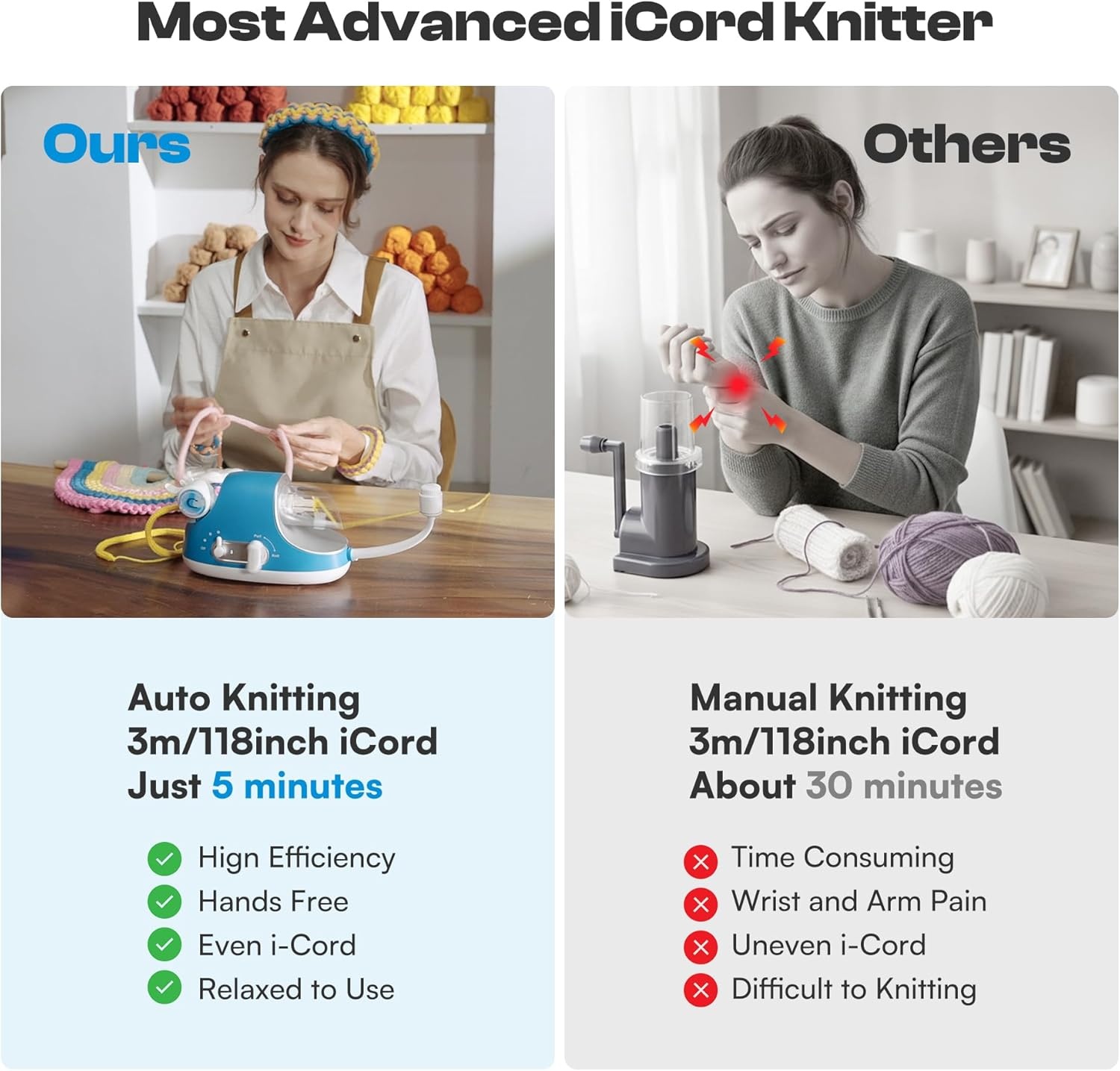 Caydo Automatic i Cord Knitting Machine Pro, Electric iCord Knitter for Fast DIY Handmade Crafts, Hands-Free Yarn Knitter to Make Flower Handicrafts & Romantic Gift, Ideal Present for Crocheters(Blue)