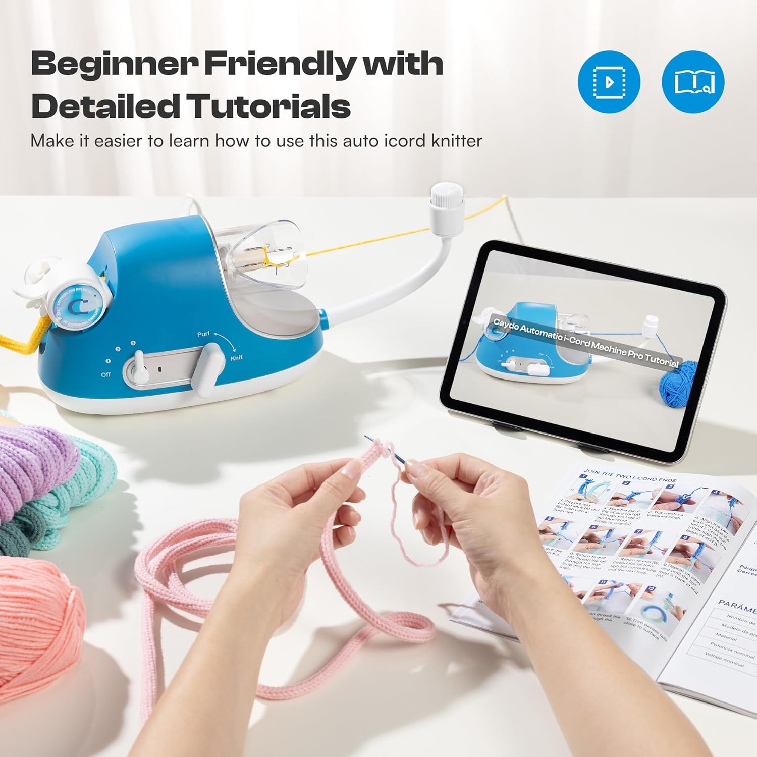 Caydo Automatic i Cord Knitting Machine Pro, Electric iCord Knitter for Fast DIY Handmade Crafts, Hands-Free Yarn Knitter to Make Flower Handicrafts & Romantic Gift, Ideal Present for Crocheters(Blue)