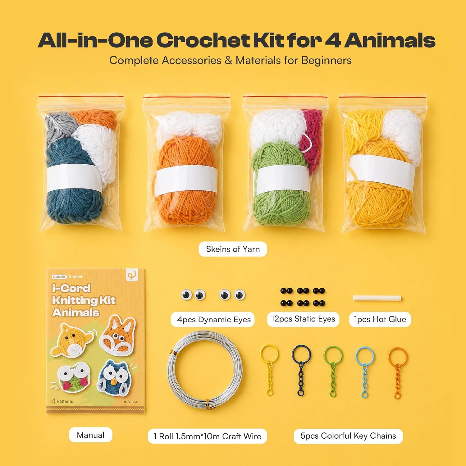 Caydo i Cord Christmas Decoration Making Kit with 24 Patterns for Beginners(4Pcs iCord Animals)