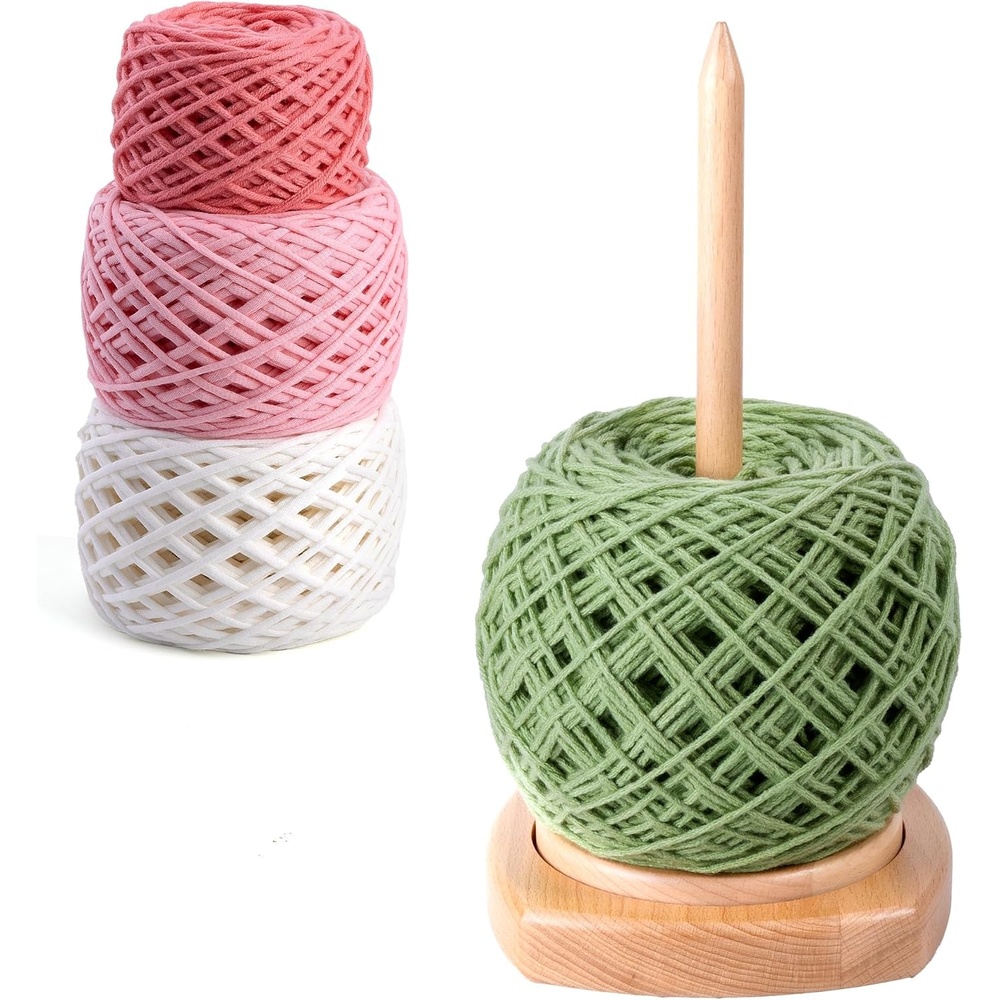 Caydo Yarn Holder for Crocheting and Knitting, Wooden Yarn Spinner Stand with 2 Spindles, Upgraded Rotating Crochet Holder with Anti-Slip Pads, Crochet Accessories Birthday Gift for Knitting Lovers(Natural – 1 Spindle)
