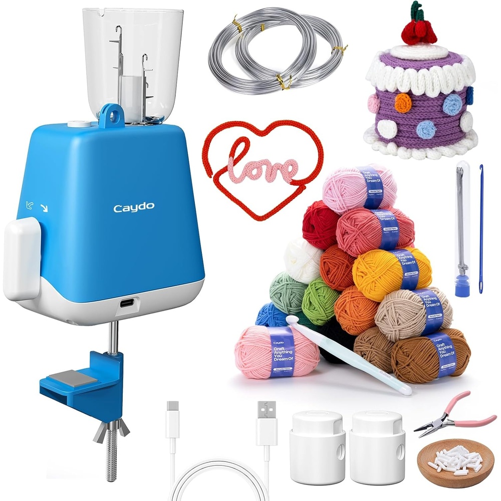 Caydo iCord Maker Kit for Beginners, 92pcs i-Cord Knitting Set for DIY Handicrafts Making, Quickly Knitting iCord with i Cord Knitting Machine Create Pretty Crafts, Ideal Present for Knitting Lovers(Blue-white)