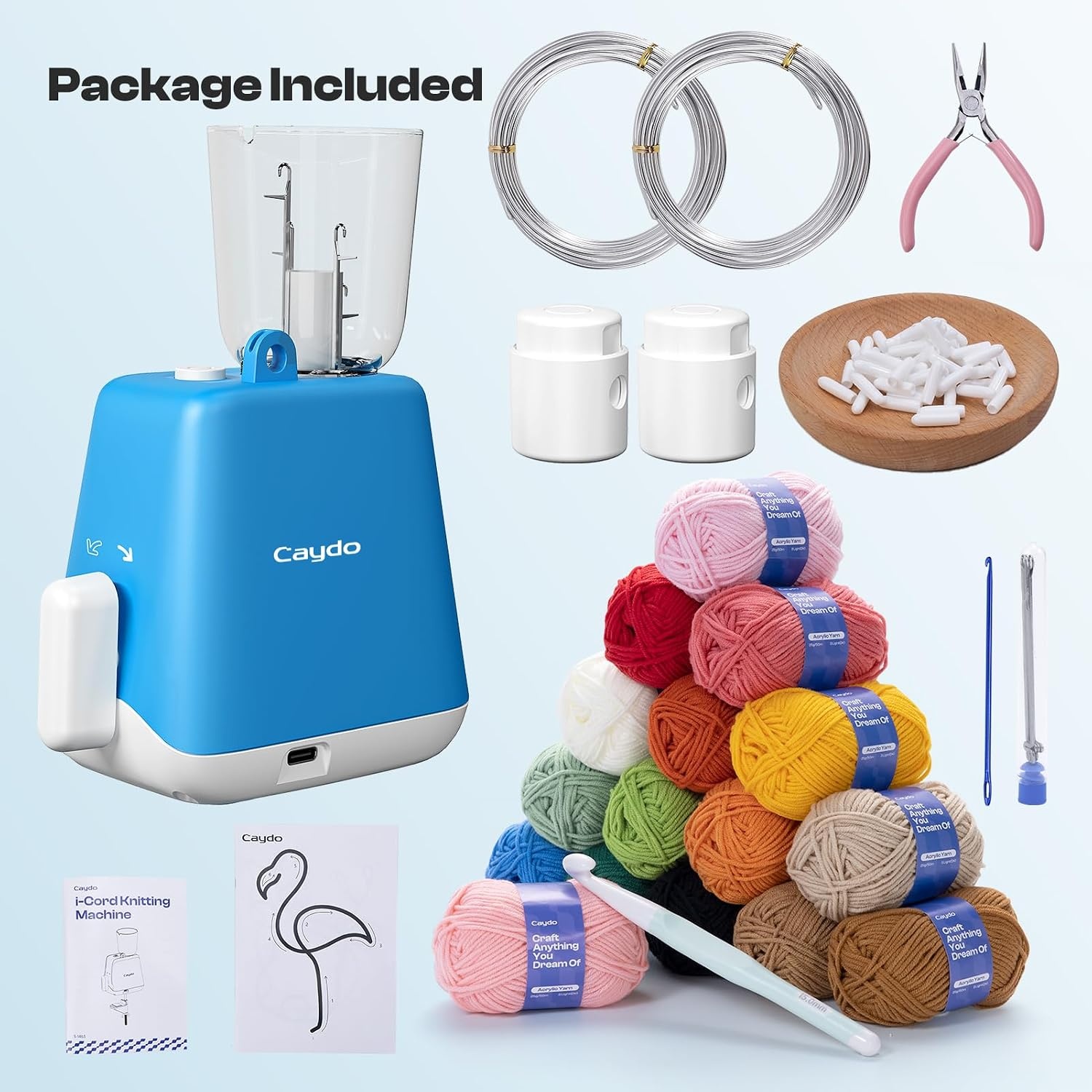 Caydo iCord Maker Kit for Beginners, 92pcs i-Cord Knitting Set for DIY Handicrafts Making, Quickly Knitting iCord with i Cord Knitting Machine Create Pretty Crafts, Ideal Present for Knitting Lovers(Blue-white)