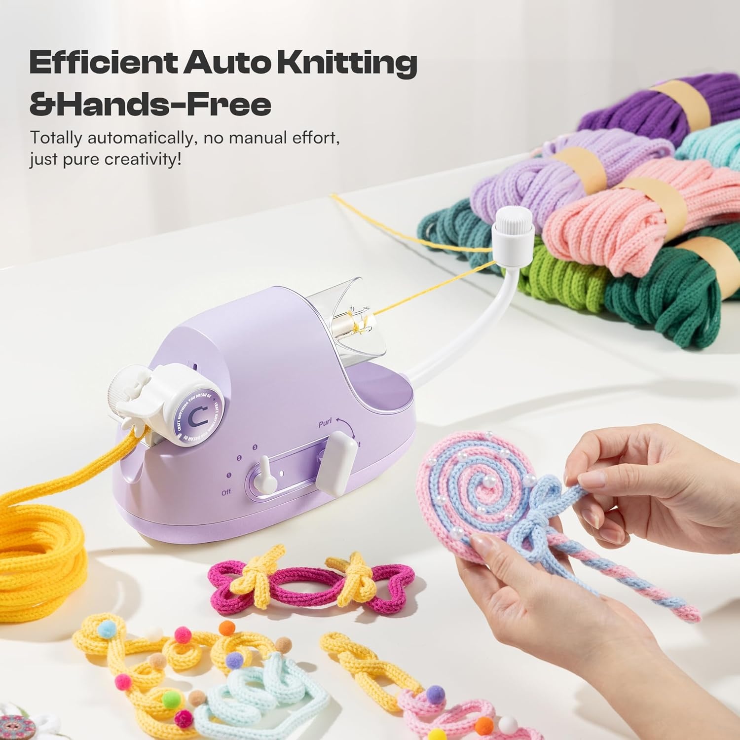 Caydo Automatic i Cord Knitting Machine Pro&Aluminum Craft Wire and Acrylic Yarn Skeins Kit, Electric iCord Knitter for Fast DIY Handmade Crafts