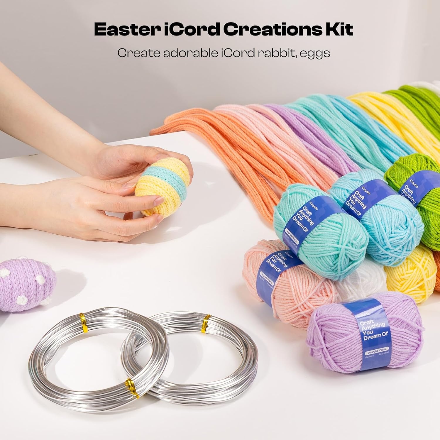 Caydo Automatic i Cord Knitting Machine Pro&Aluminum Craft Wire and Acrylic Yarn Skeins Kit, Electric iCord Knitter for Fast DIY Handmade Crafts