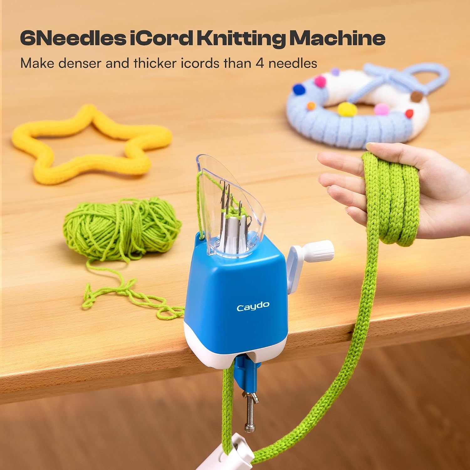 F1 Lite iCord Knitting Machine, High Efficiency Handheld Manual i-Cord Maker with Wider Yarn Compatibility, Portable DIY Bead i-Cord Knitting Craft Tool, Ideal Gift for Crochet Beginners & Enthusiasts(6 Needles)