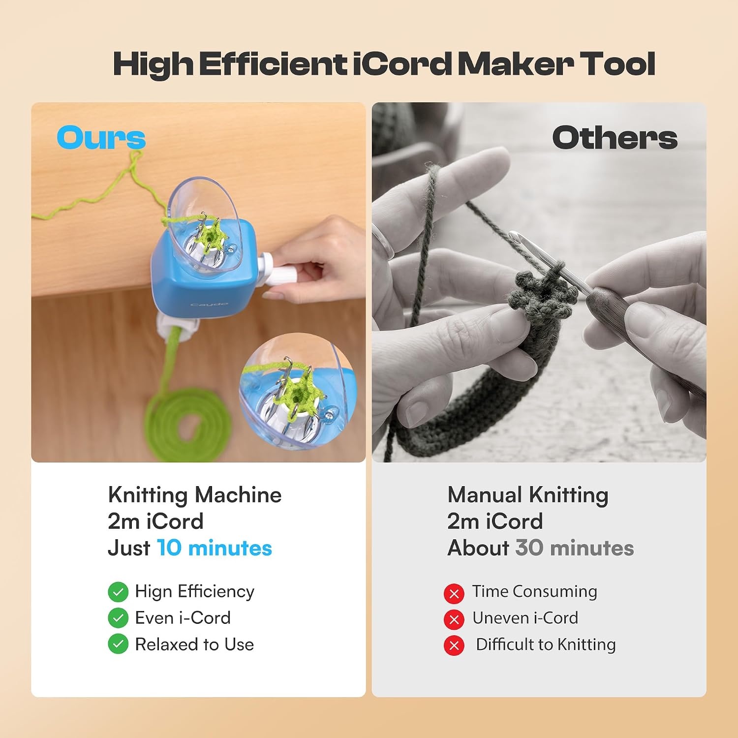 F1 Lite iCord Knitting Machine, High Efficiency Handheld Manual i-Cord Maker with Wider Yarn Compatibility, Portable DIY Bead i-Cord Knitting Craft Tool, Ideal Gift for Crochet Beginners & Enthusiasts(6 Needles)