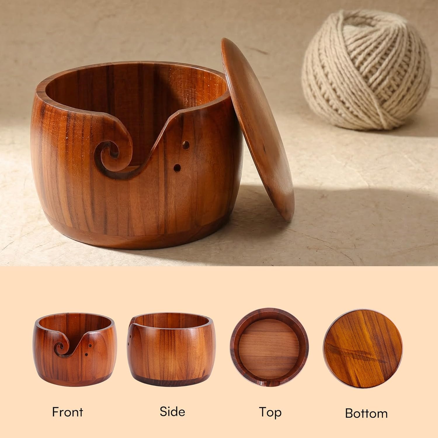 Caydo Yarn Bowl & i Cord Knitting Machine Pro, Wooden Yarn Bowl with Lid, Electric i-Cord Knitter for Yarn, Crochet Accessories and Knitting Gadgets Supplies