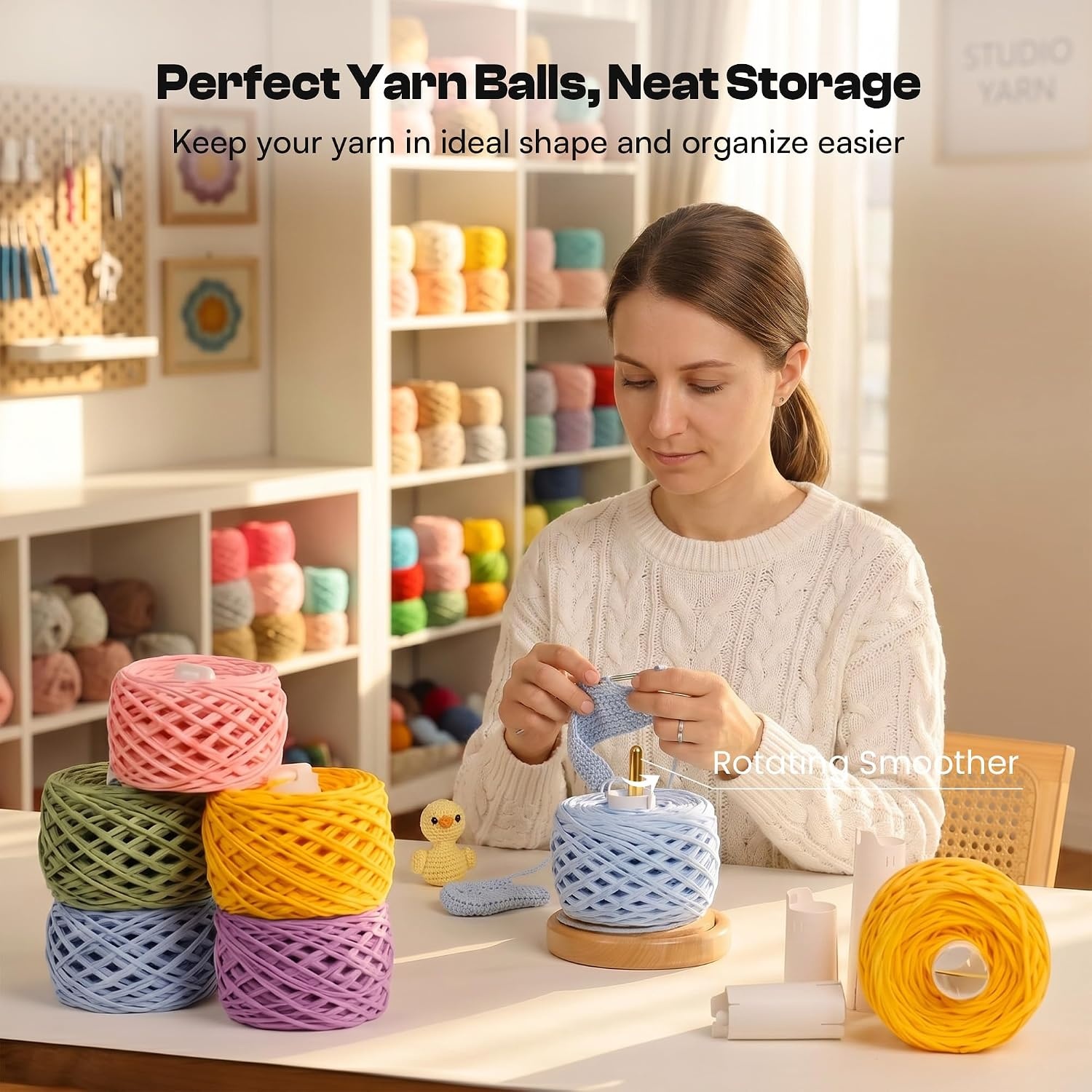 Caydo Electric Yarn Winder, Automatic Yarn Cake Winder with Dual Tension Spring Stepless Speed, Compact 7oz Portable Yarn Winder for Crocheting, Ideal Gift for Crochet & Knitting Lovers(Light Purple)(Yarn Ball Tube)