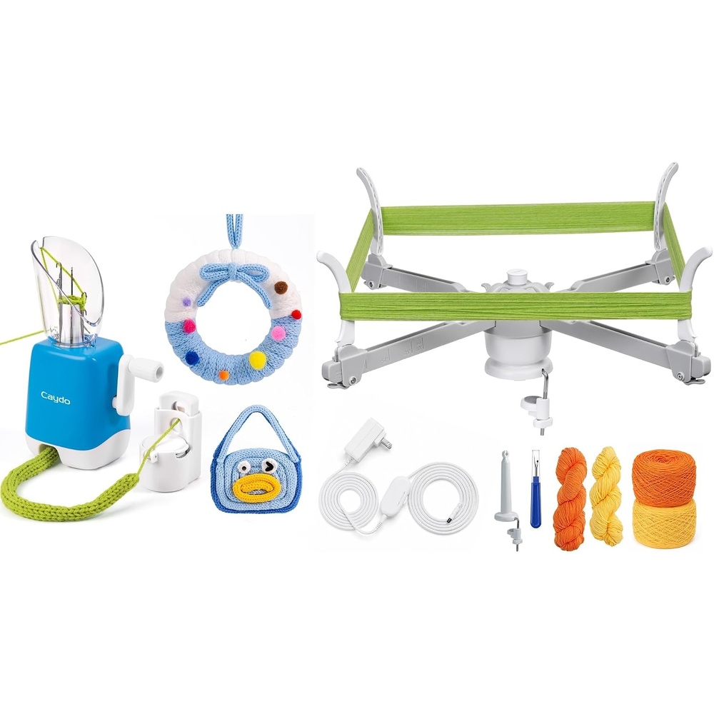 Caydo F1 Lite i Cord Knitting Machine 6Needles & Electric Yarn Swift Y1 Pro, High Efficiency Portable Handheld Manual i-Cord Maker for Thicker iCords, Sweater Unraveler Machine for Used Yarn Recycling