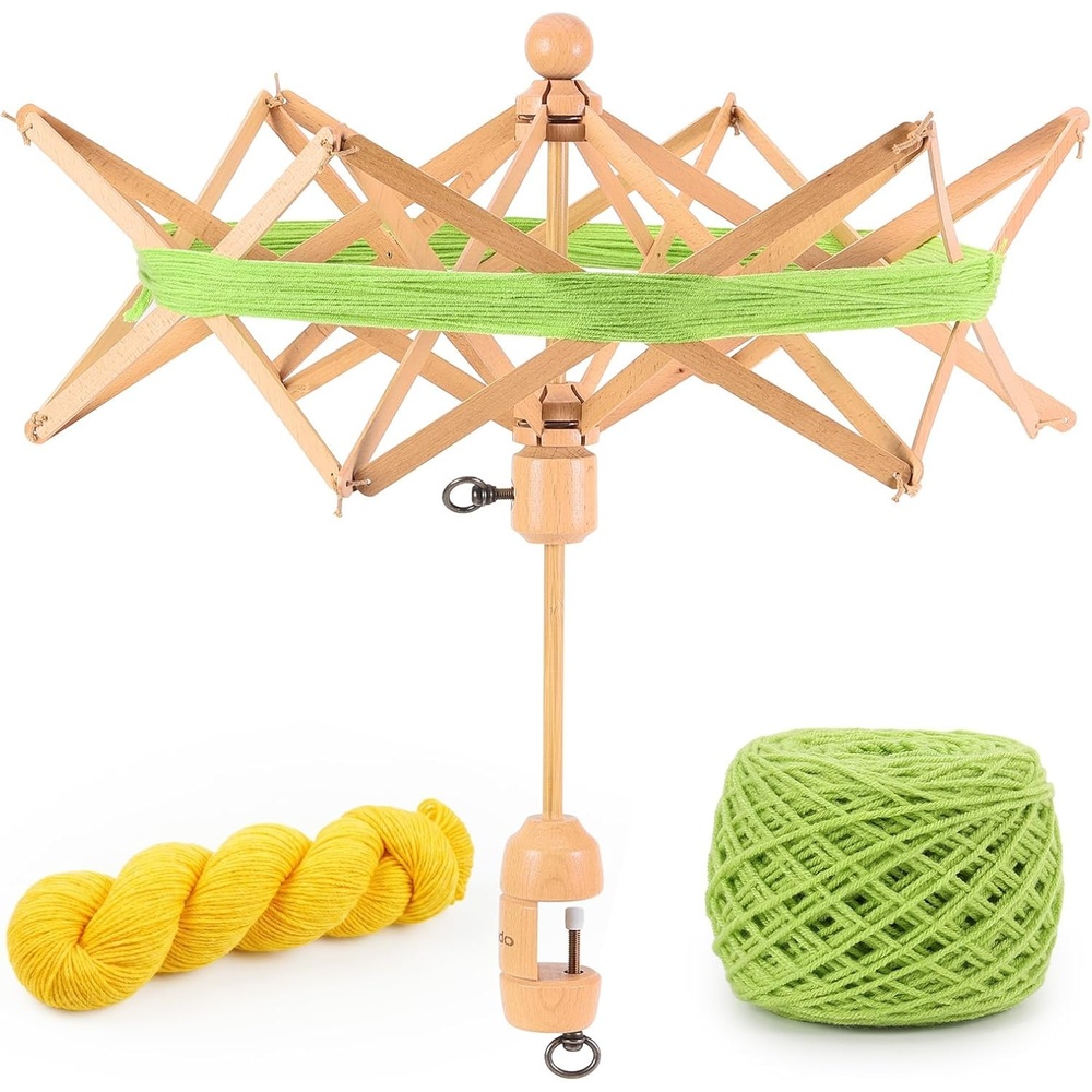 Electric Yarn Swift Y1 Pro, Umbrella Holder to Make Cakes for Crocheting | Automatic Sweater Unraveler Machine for Used Yarn Recycling, Premium ABS Plastic Design, Ideal Helper for Knitting Lovers(Beech Wood)