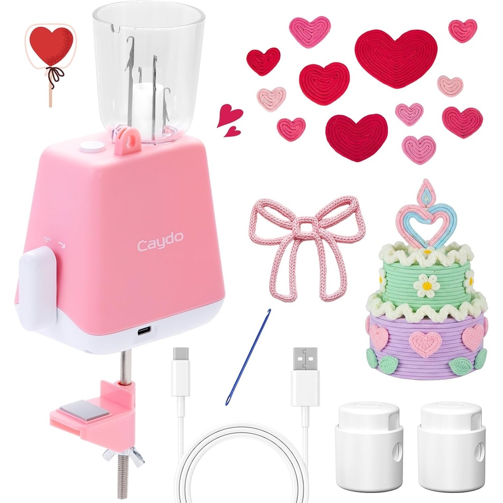 Caydo i Cord Knitting Machine, Electric iCord Maker Tool with Adequate Tension, i-Cord Knitter Machine, Automatic Knitting Yarns to i-Cords, Efficiently DIY Knitting Machine for Crocheters(Patented)(Pink)