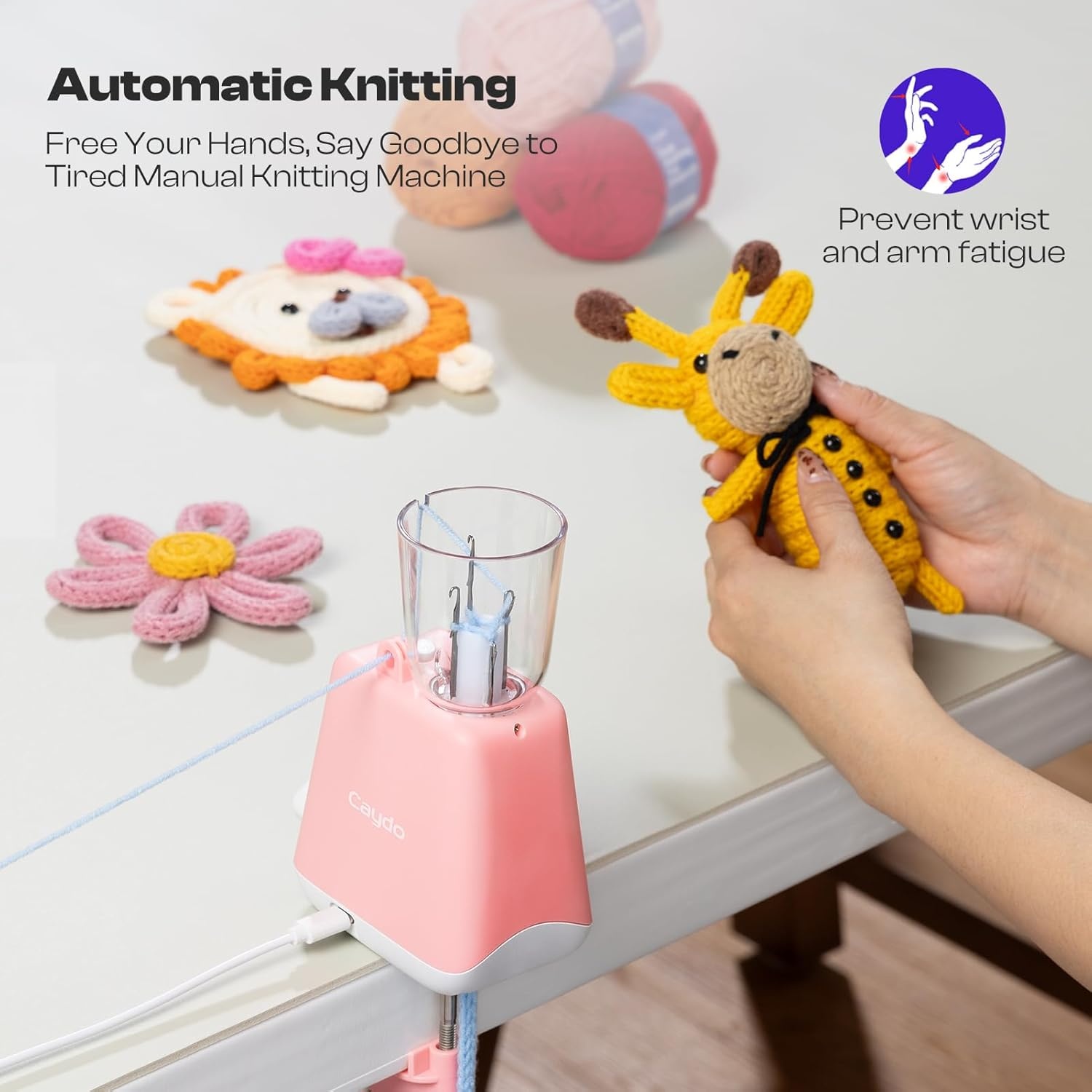 Caydo i Cord Knitting Machine, Electric iCord Maker Tool with Adequate Tension, i-Cord Knitter Machine, Automatic Knitting Yarns to i-Cords, Efficiently DIY Knitting Machine for Crocheters(Patented)(Pink)
