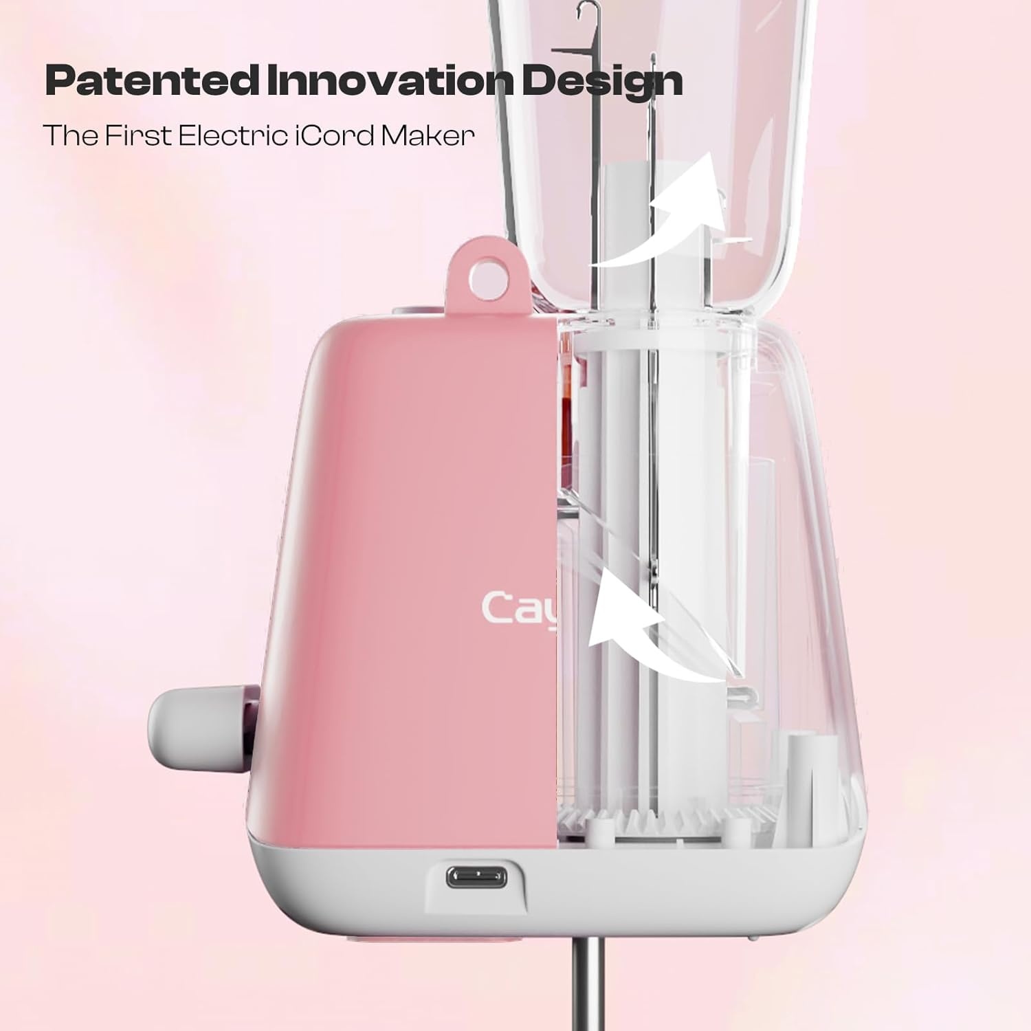 Caydo i Cord Knitting Machine, Electric iCord Maker Tool with Adequate Tension, i-Cord Knitter Machine, Automatic Knitting Yarns to i-Cords, Efficiently DIY Knitting Machine for Crocheters(Patented)(Pink)