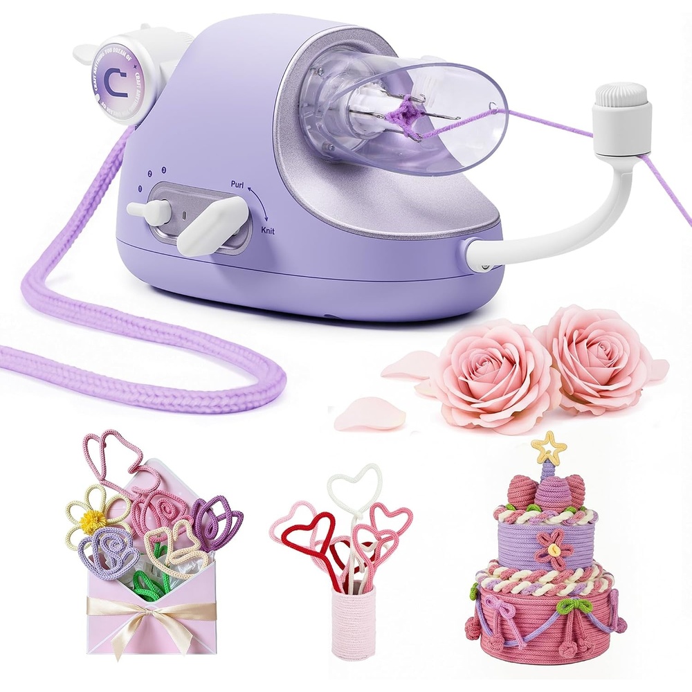 Caydo Automatic i Cord Knitting Machine Pro, Electric iCord Knitter for Fast DIY Handmade Crafts, Hands-Free Yarn Knitter to Make Flower Handicrafts & Romantic Gift, Ideal Present for Crocheters(Purple)